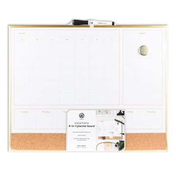 U Brands Metal Frame 4-in-1 Dry Erase Planner Board, 16" x 20"