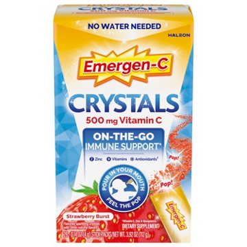 Emergen-C Crystals, On-the-Go  Immune Support Supplement with Vitamin C, B Vitamins, Zinc and Manganese, Strawberry Burst