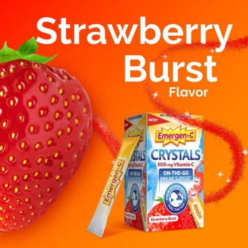 Emergen-C Crystals, On-the-Go  Immune Support Supplement with Vitamin C, B Vitamins, Zinc and Manganese, Strawberry Burst
