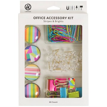 U Brands Office Accessory Kit - Stripes & Brights, 88 pc