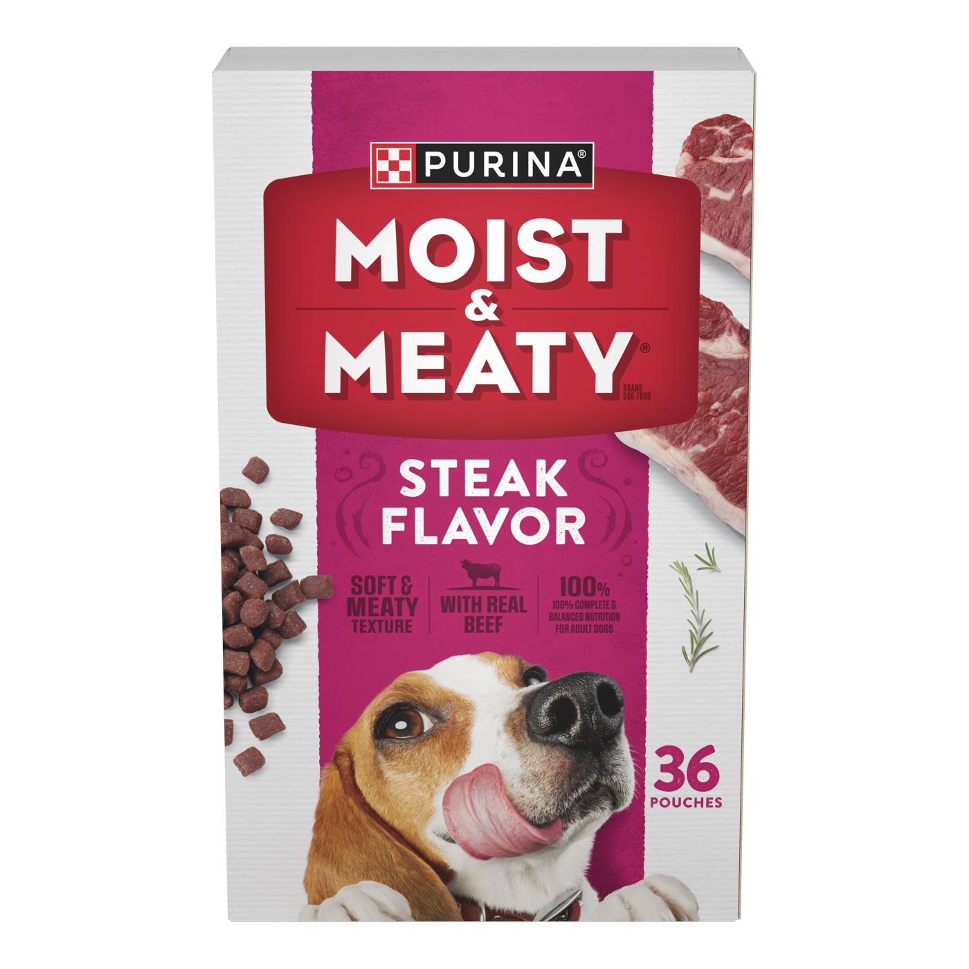 Moist & Meaty Purina Moist and Meaty Steak Flavor Soft Dog Food Pouches; image 1 of 3