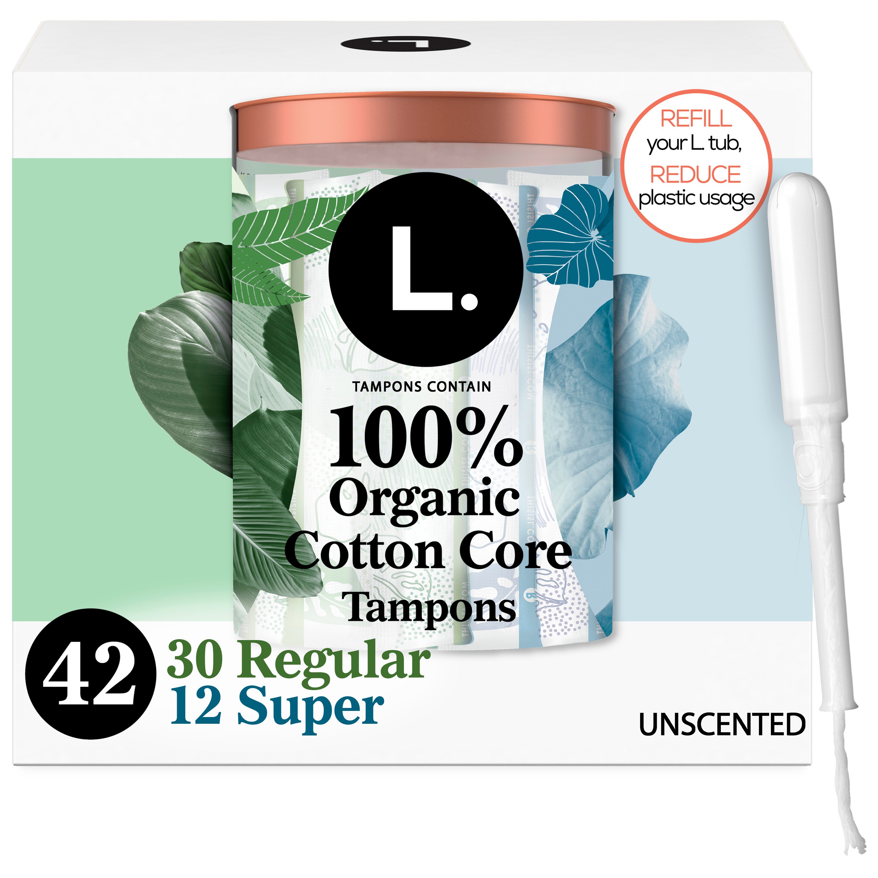 L. Organic Cotton Core Tampons Regular + Super Shop Pads & Liners