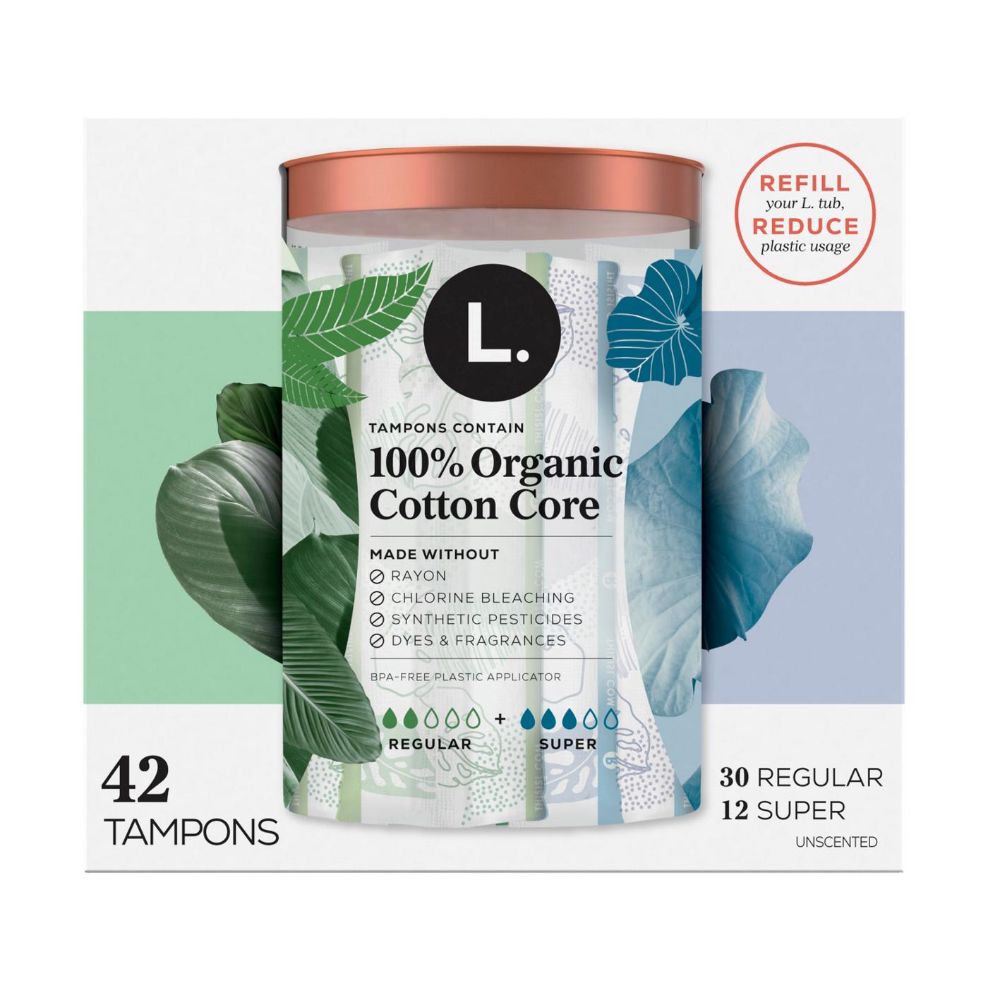 L. Organic Cotton Core Tampons - Regular + Super; image 4 of 10