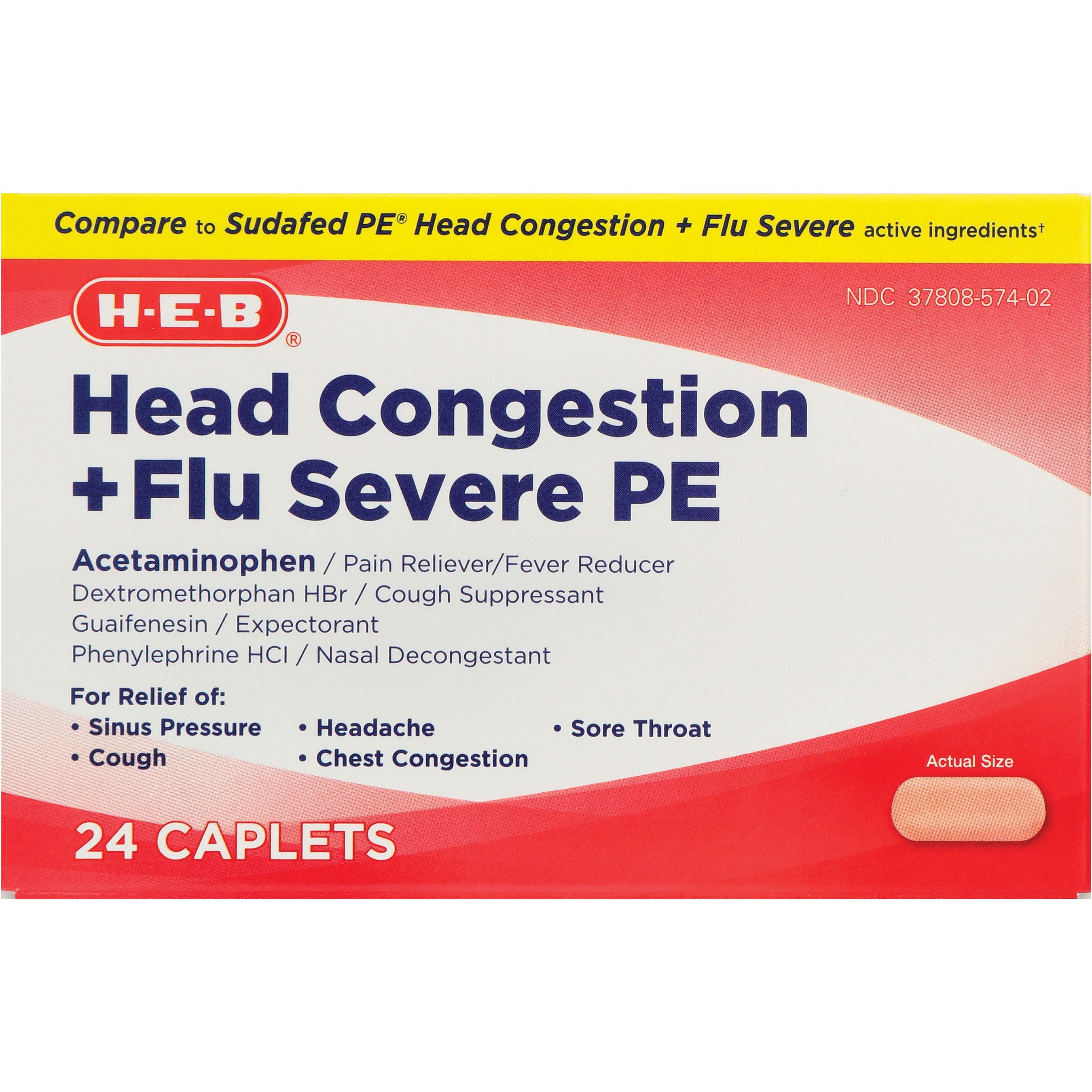 H-E-B Head Congestion + Flu Severe PE, 24 ct
