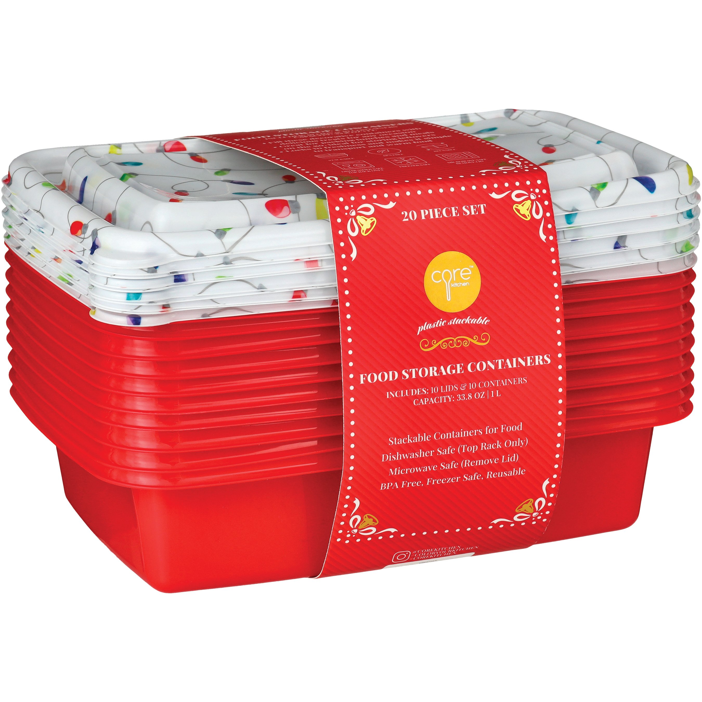 NEW Christmas Holiday 24 Pc Core Kitchen Food Storage Containers Lids