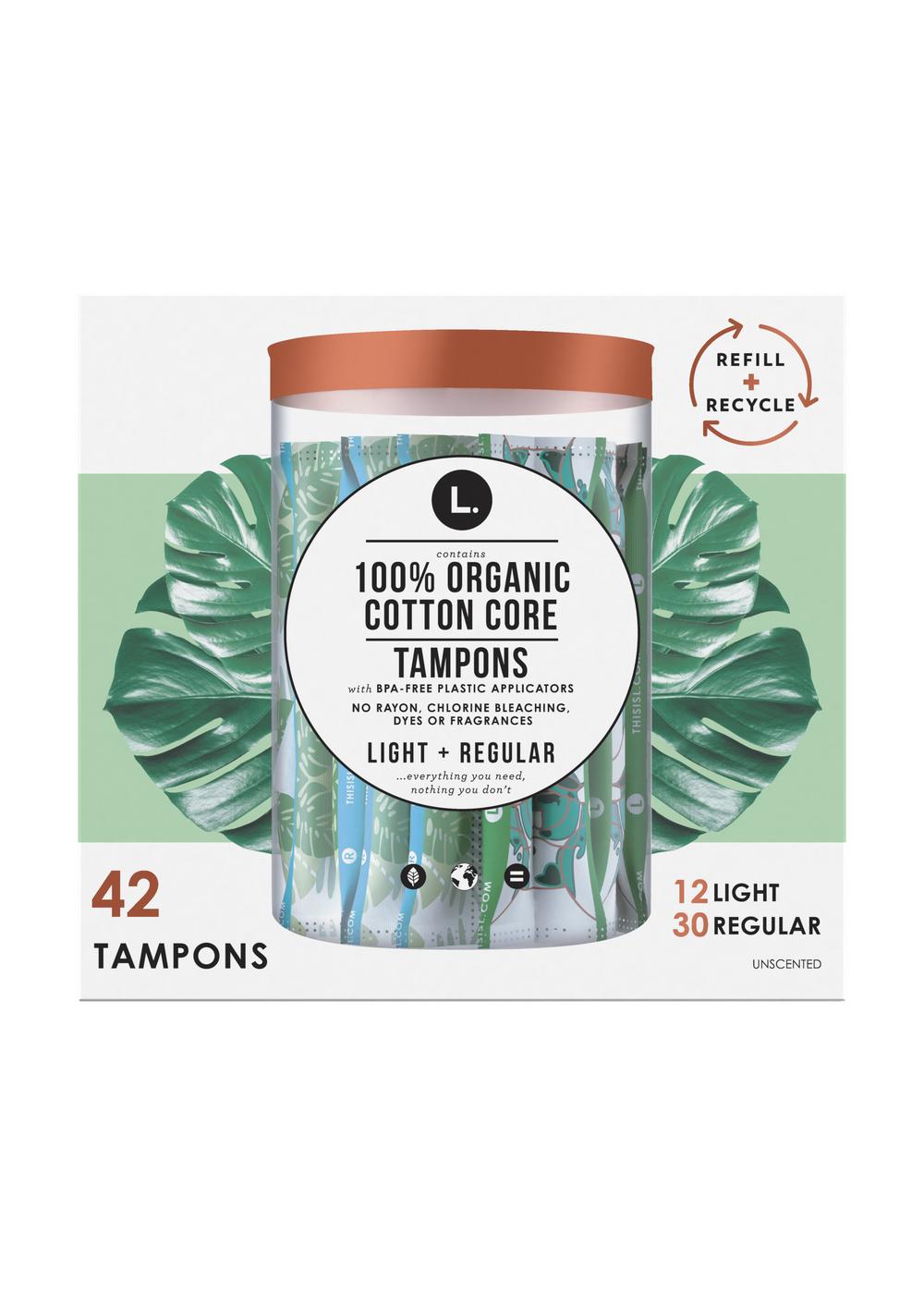 L. Organic Cotton Core Tampons Light + Regular Shop Pads & Liners