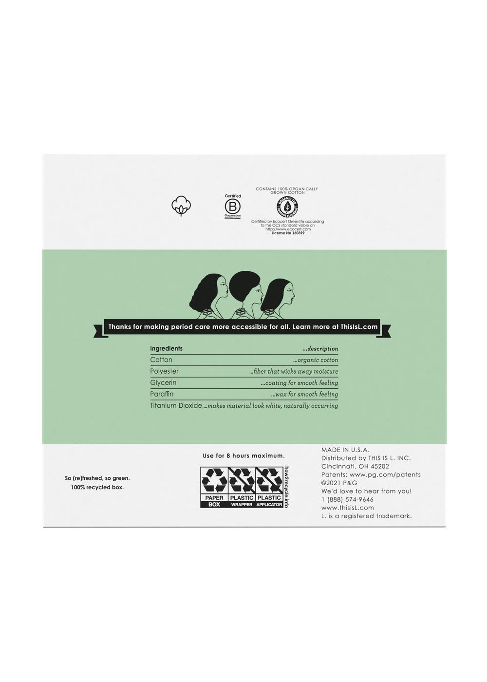 L. Organic Cotton Core Tampons Light + Regular Shop Pads & liners