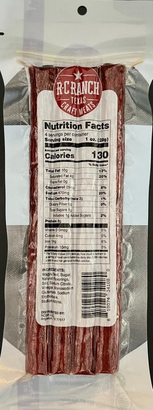 R-C Ranch 8g Protein Texas Original Wagyu Meat Sticks; image 2 of 2