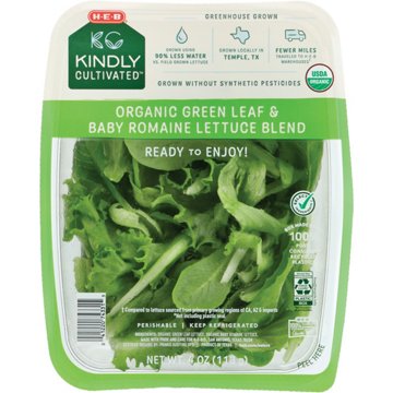 H-E-B Kindly Cultivated Fresh Organic Green Leaf & Baby Romaine Lettuce Blend, 4 oz