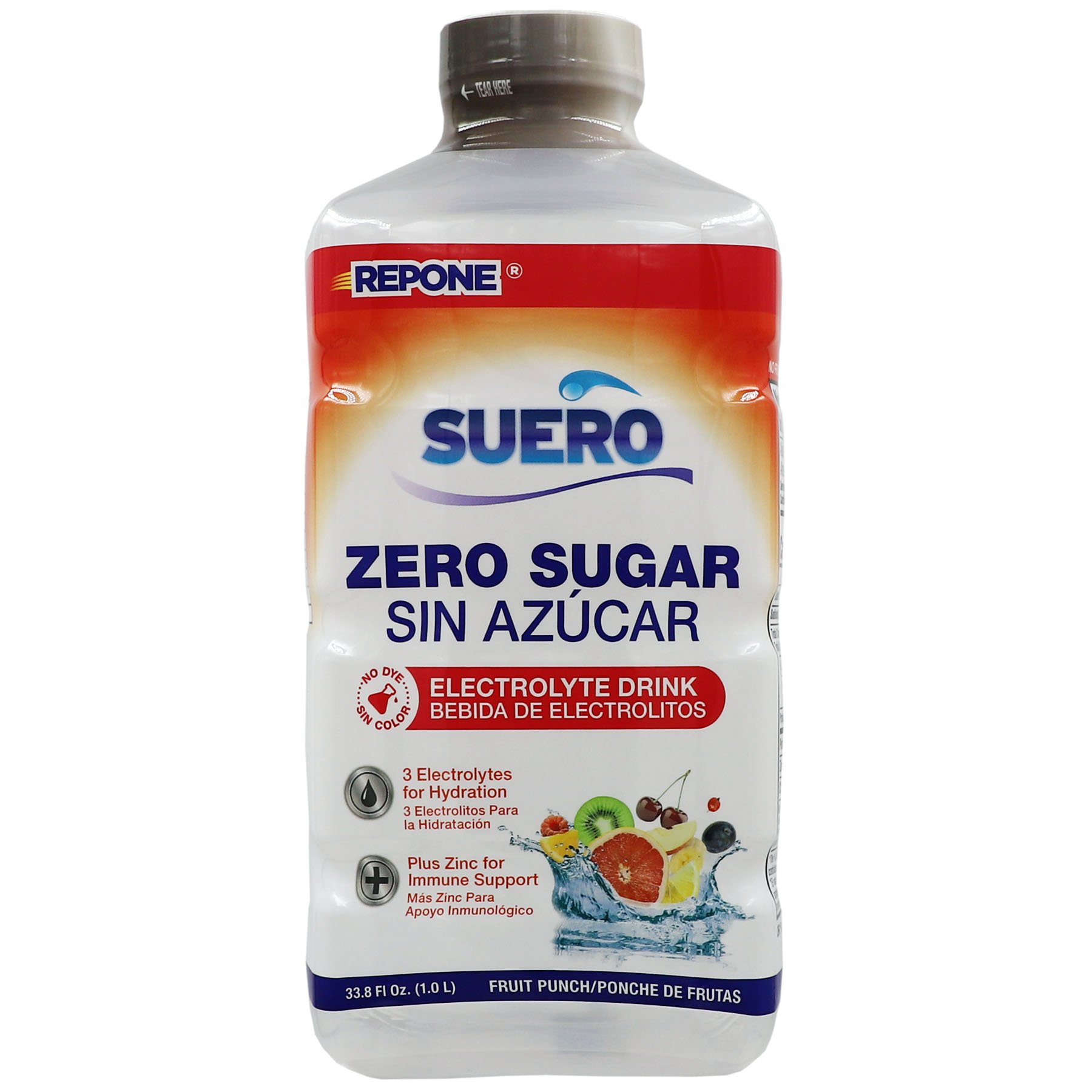 Repone Suero Zero Sugar Electrolye Drink - Fruit Punch , 33.8 oz