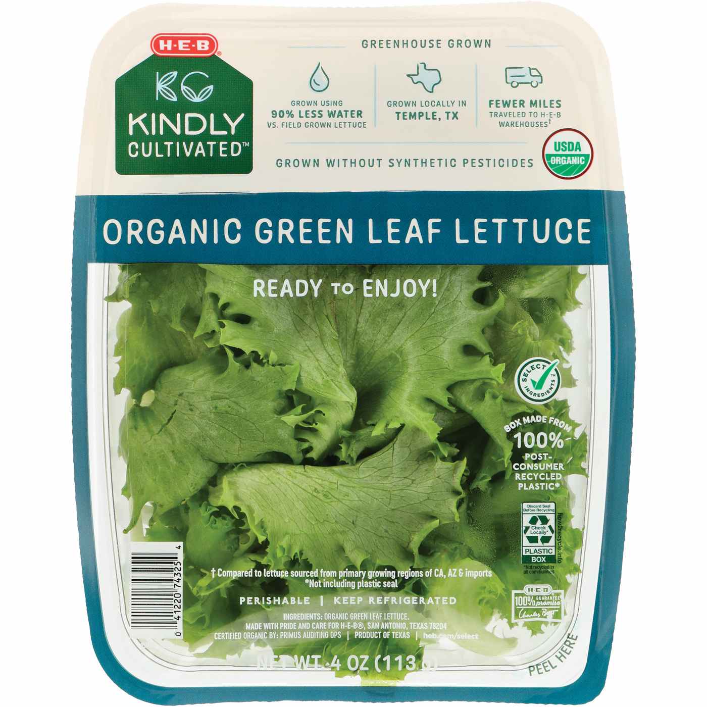H-E-B Kindly Cultivated Fresh Organic Green Leaf Lettuce ; image 1 of 2