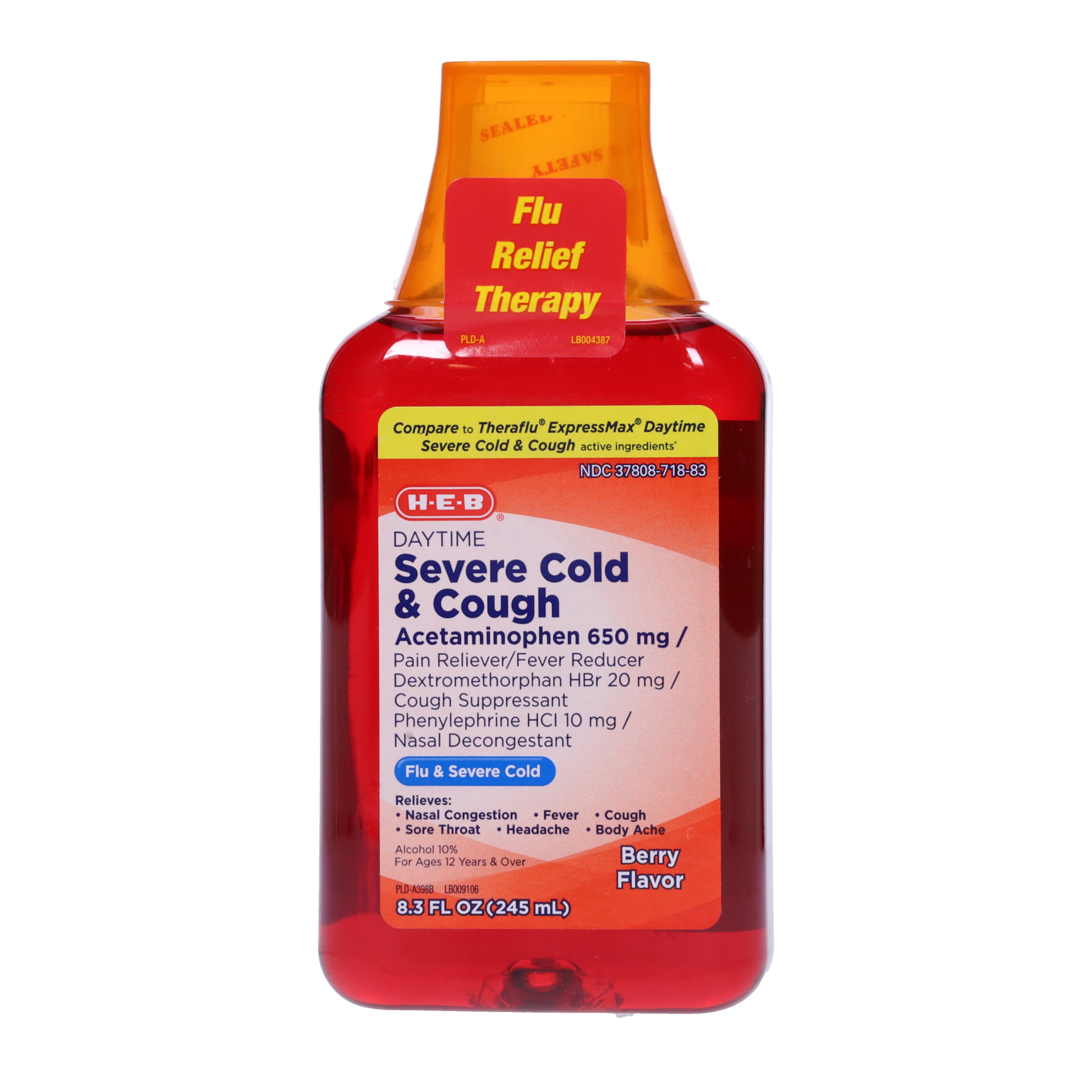 H-E-B Daytime Severe Cold & Cough Pain Relief Liquid - Berry, 8.3 oz