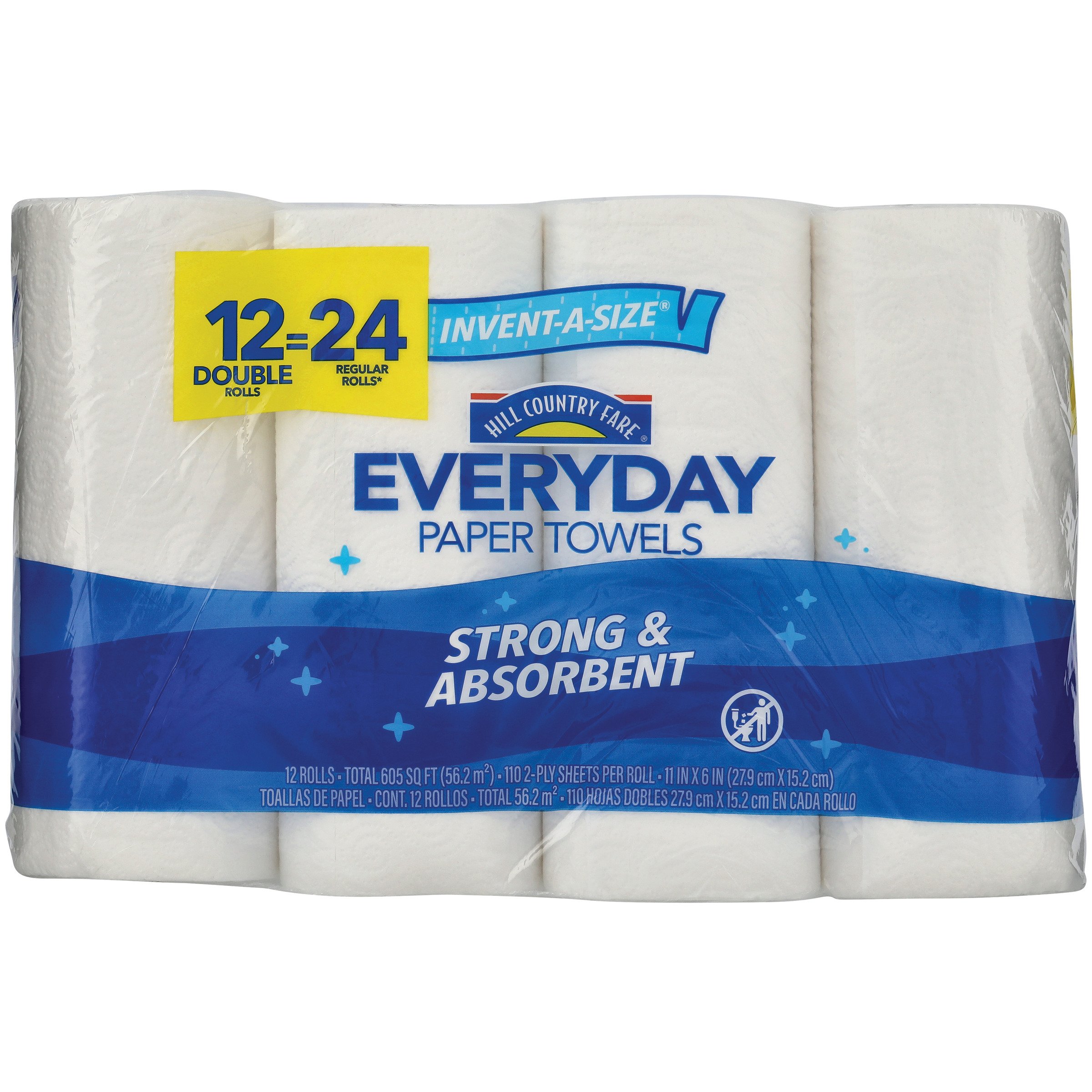 Hill Country Fare Invent-A-Size Paper Towels, 12 Double Rolls