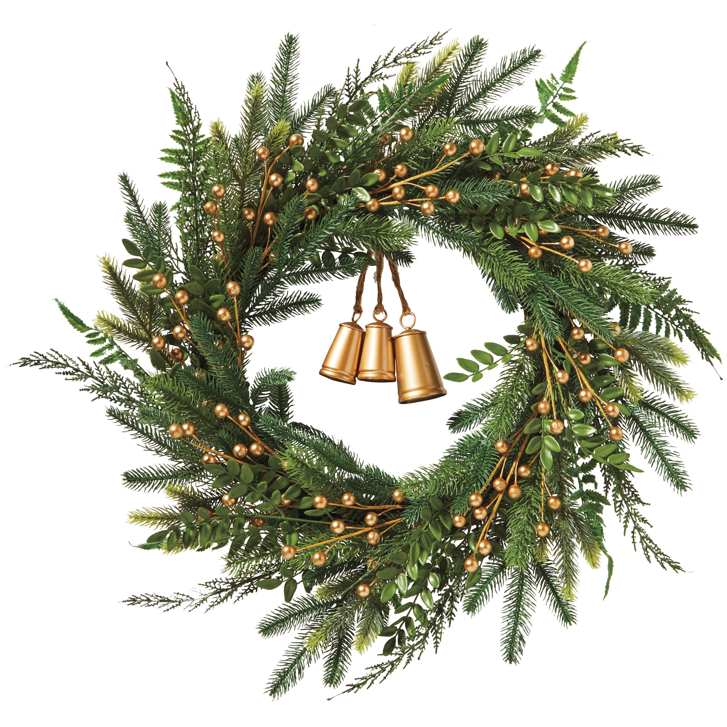 Destination Holiday Green Pine Christmas Wreath with Gold Bells Shop
