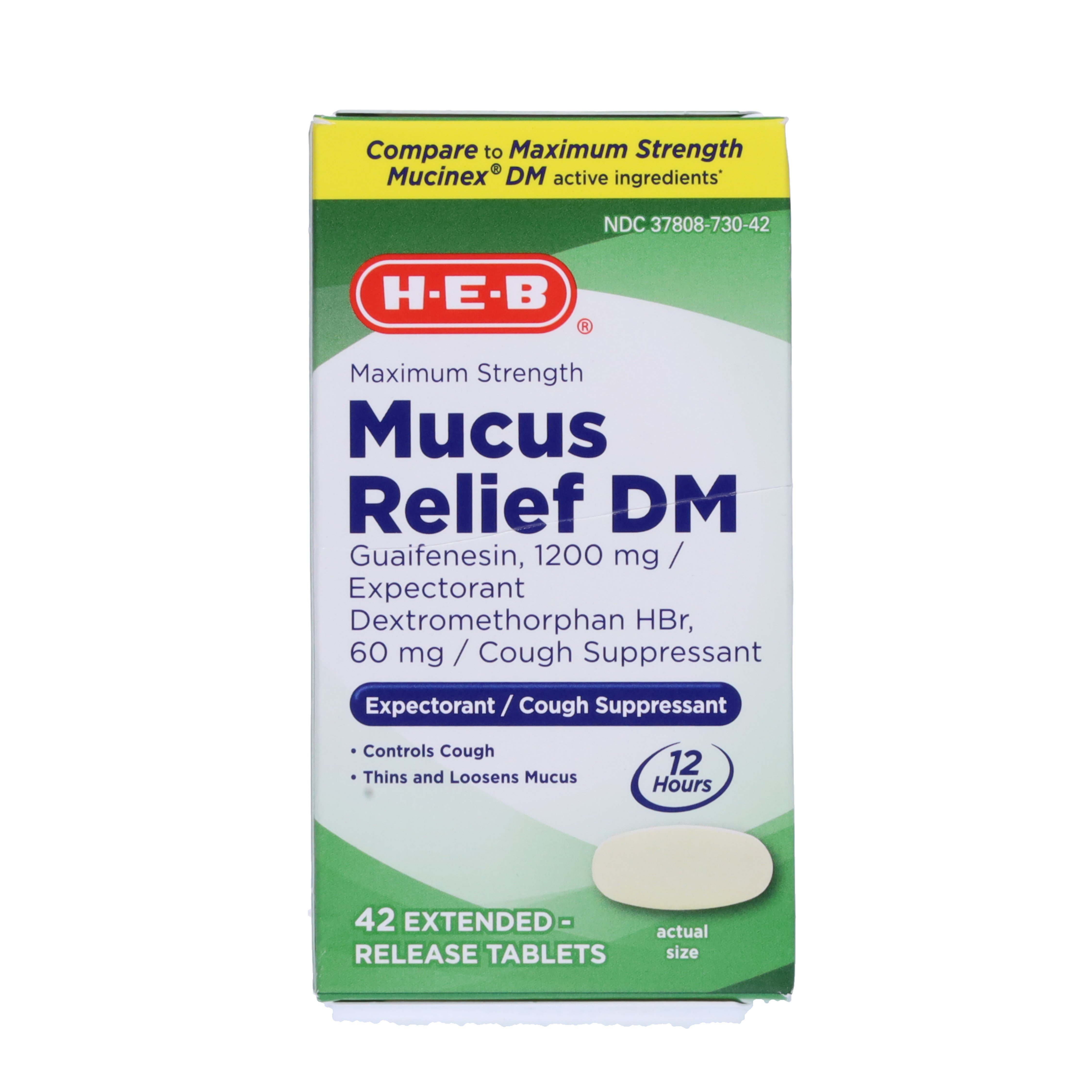 H-E-B Maximum Strength Mucus Relief DM Tablets, 42 ct