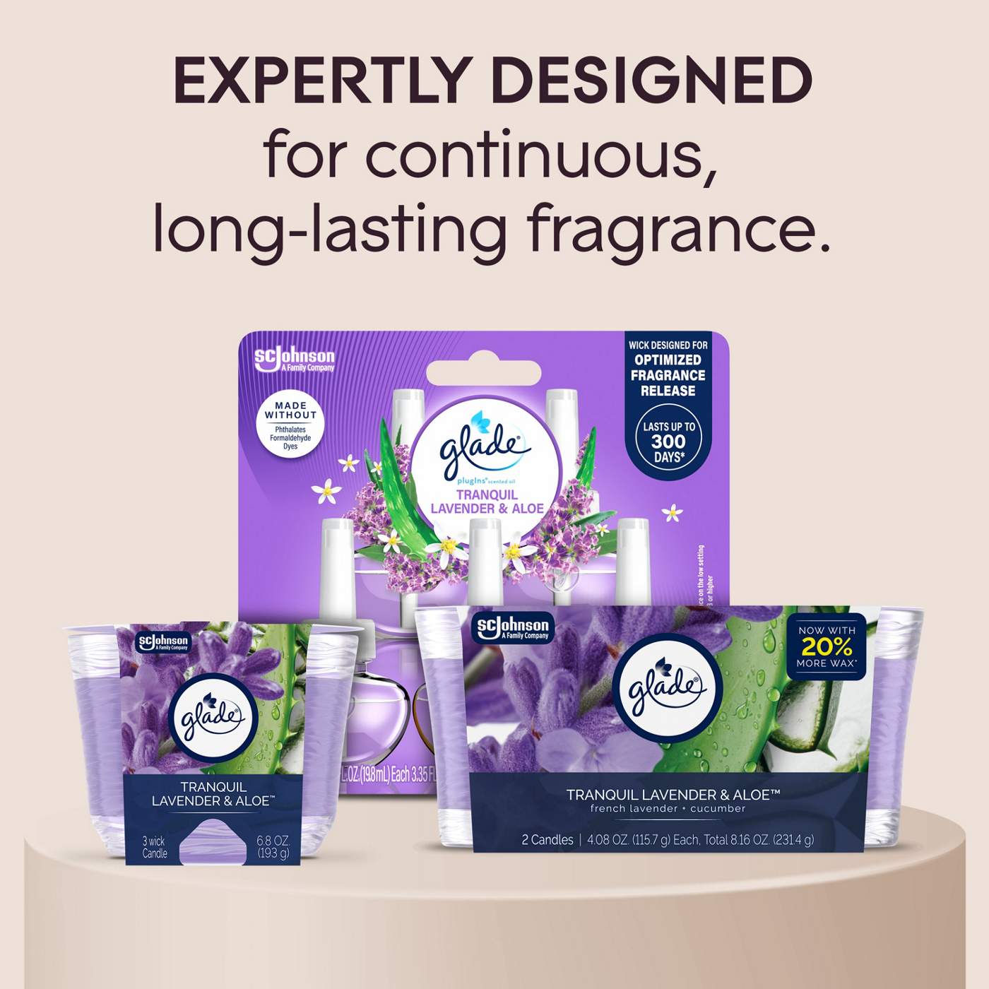 Glade Tranquil Lavender & Aloe 3 Wick Candle; image 2 of 11