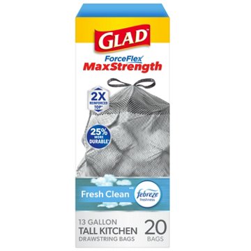 Glad ForceFlex MaxStrength LeakGuard Trash Bags, 13 Gallon - Febreze Fresh Clean
