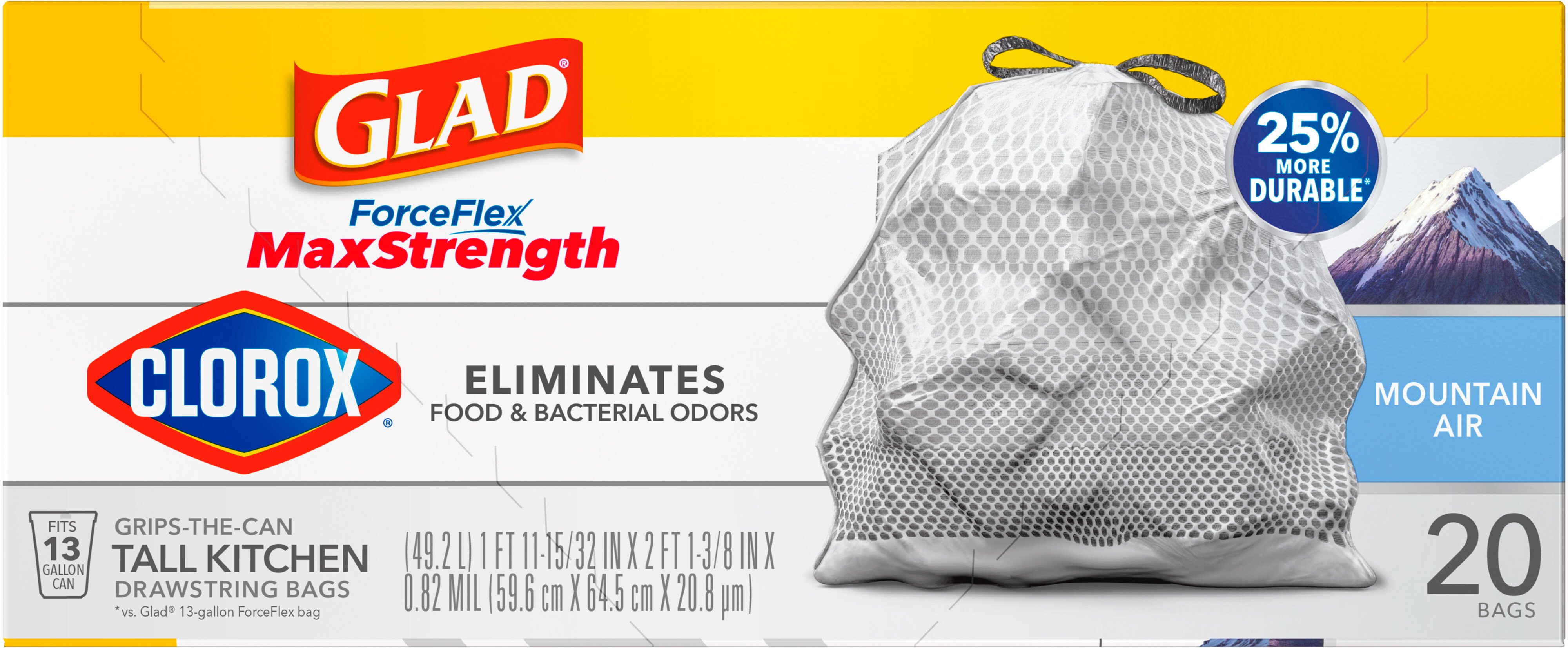 ForceFlex MaxStrength 13 Gal. Mountain Air White Trash Bags Clorox  Antimicrobial Tall Kitchen Drawstring (34-Count)