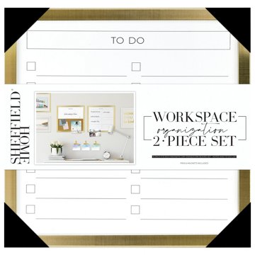 Sheffield Home Gold Frame 2 Piece Magnetic Dry Erase/Cork Board Set, 15" x 15"