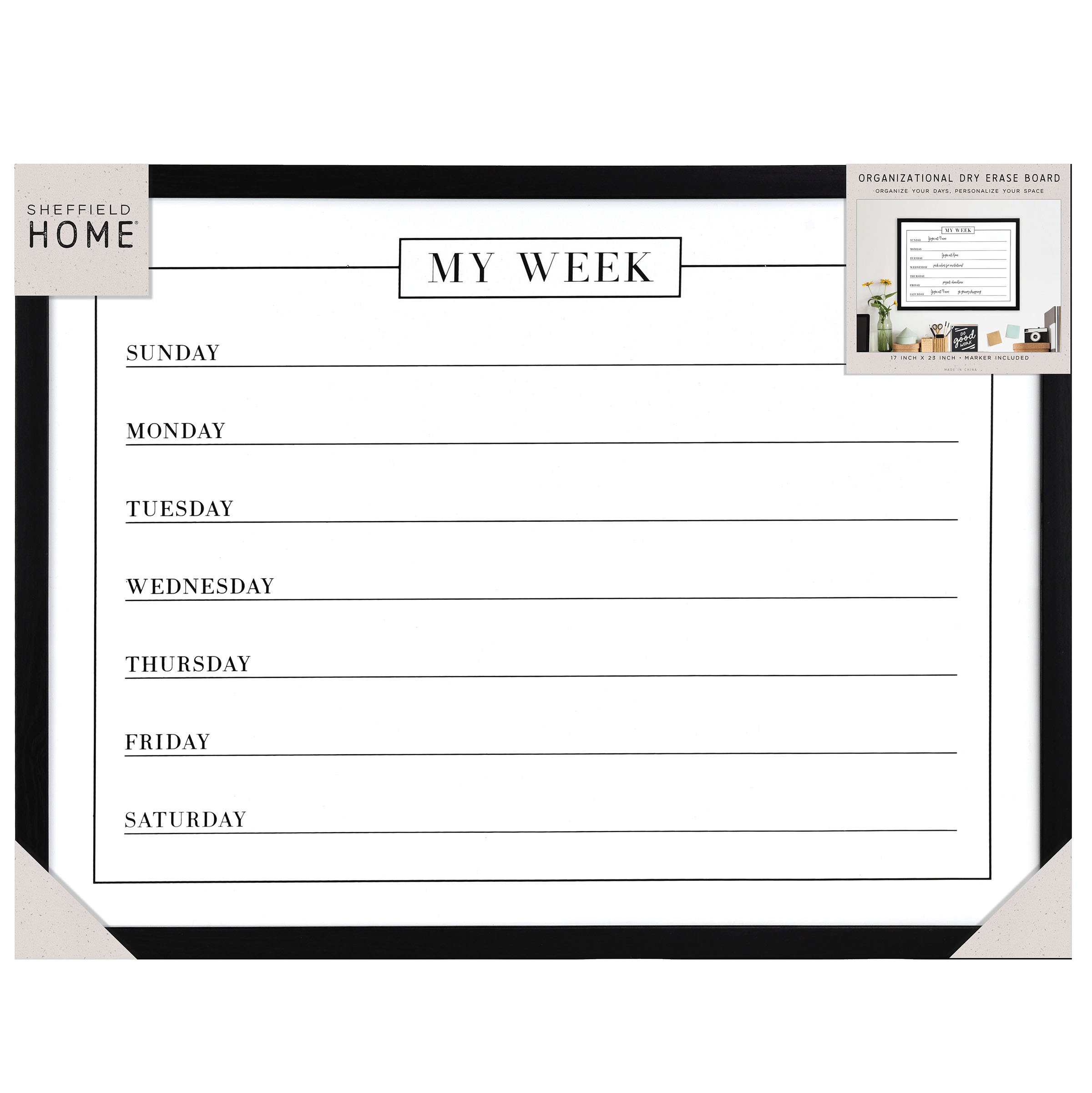 Sheffield Home Weekly Planner Black Frame Dry Erase Board Shop