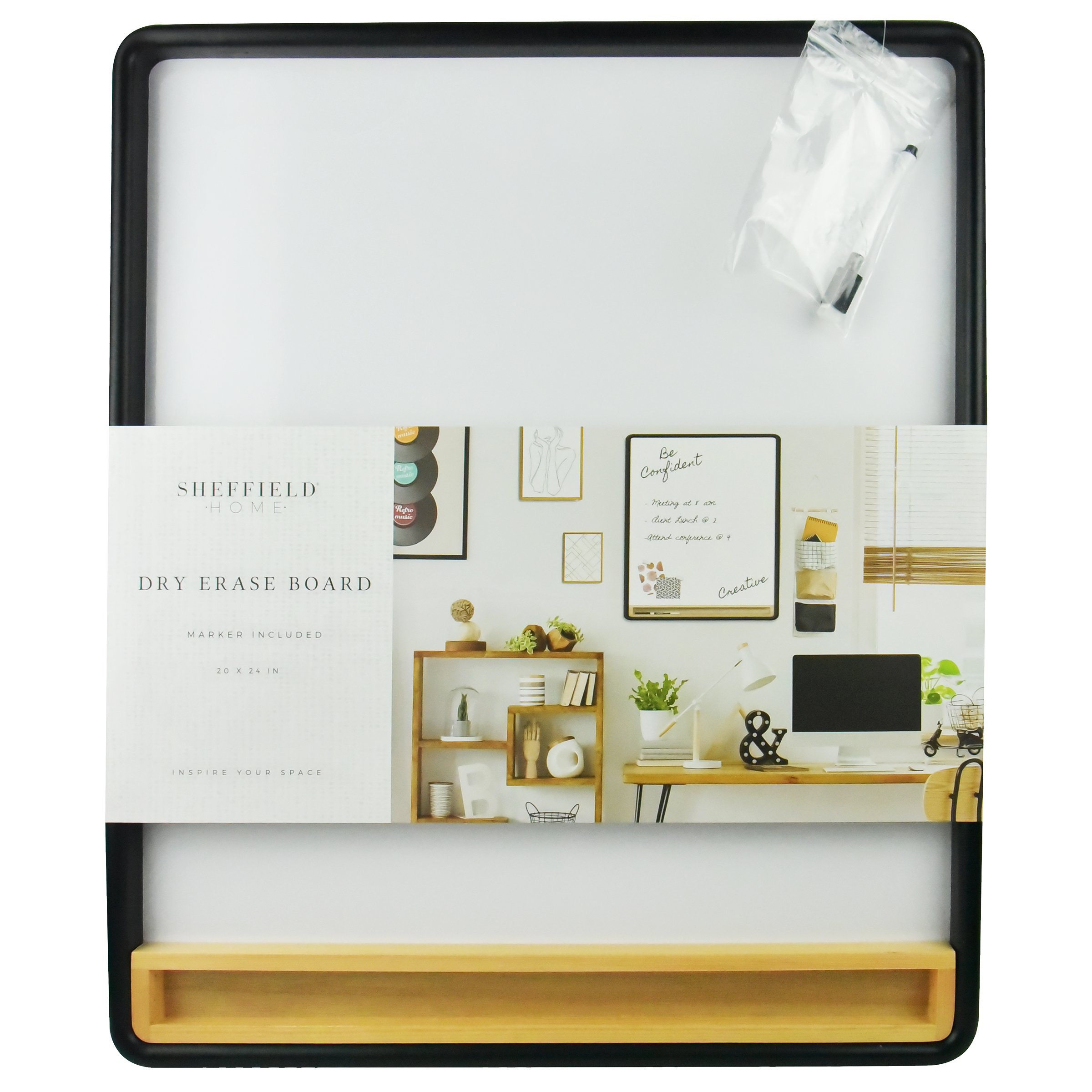 Sheffield Home Modern Black Frame Dry Erase Board with Shelf Shop Bulletin & dryerase boards