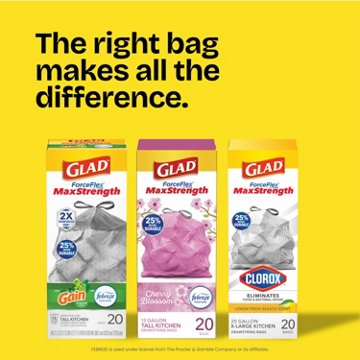 Glad ForceFlex MaxStrength Drawstring Trash Bags, 13 Gallon - Febreze Gain