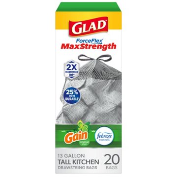 Glad ForceFlex MaxStrength Drawstring Trash Bags, 13 Gallon - Febreze Gain