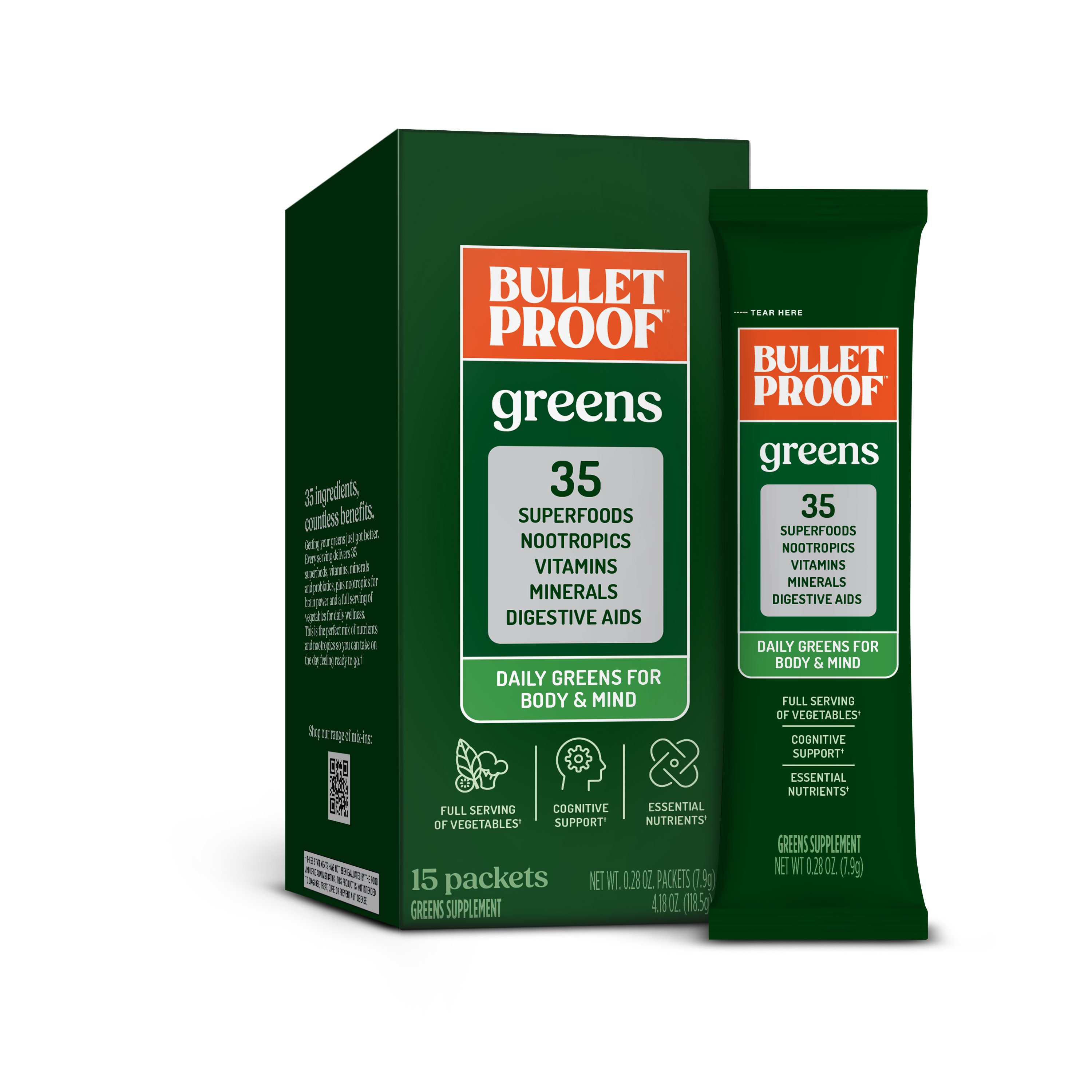 Bulletproof Daily Greens for Body & Mind Packets, 15 ct