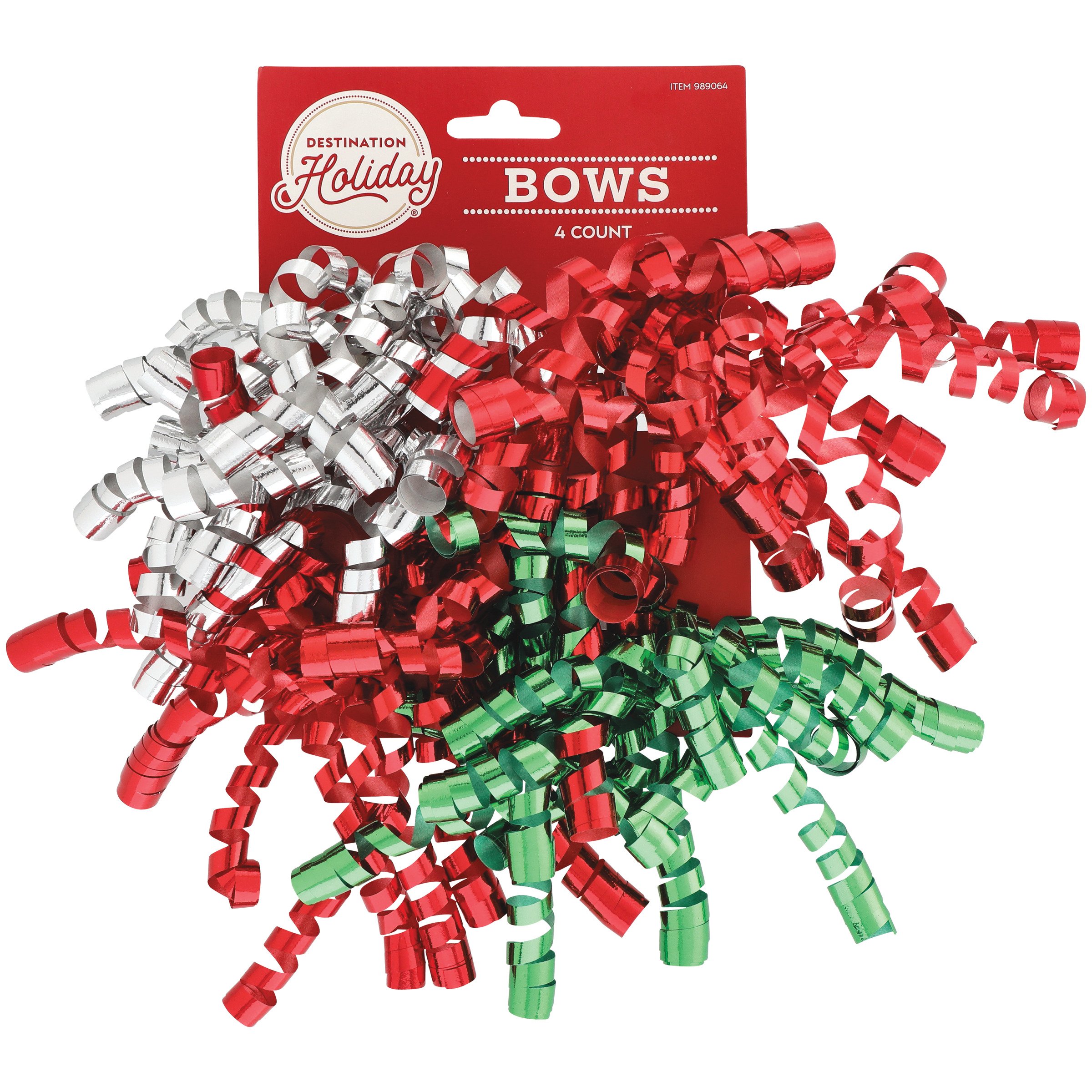 Destination Holiday Christmas Gift Curly Bows Red Green & Silver