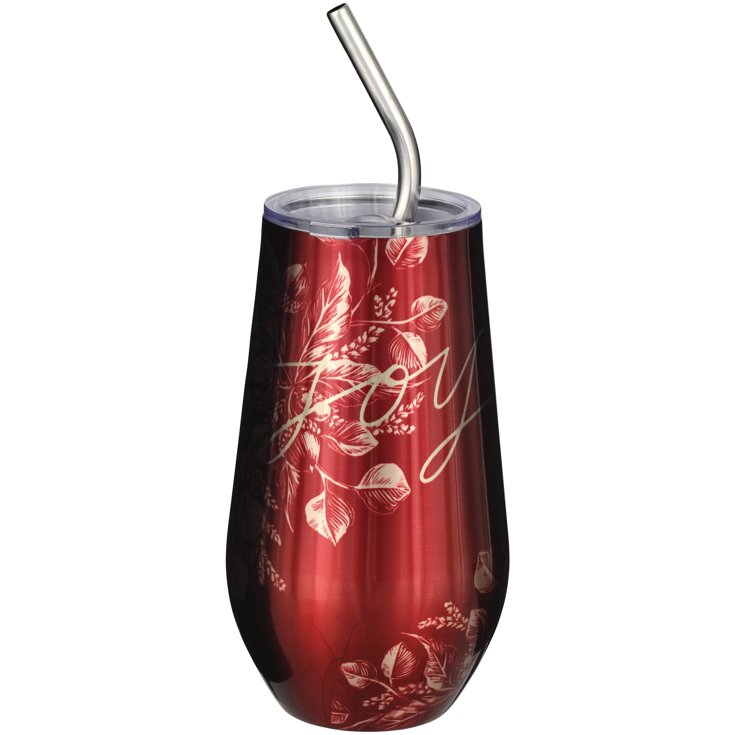 Peace & Joy Christmas - Red Stainless Tumbler with Straw