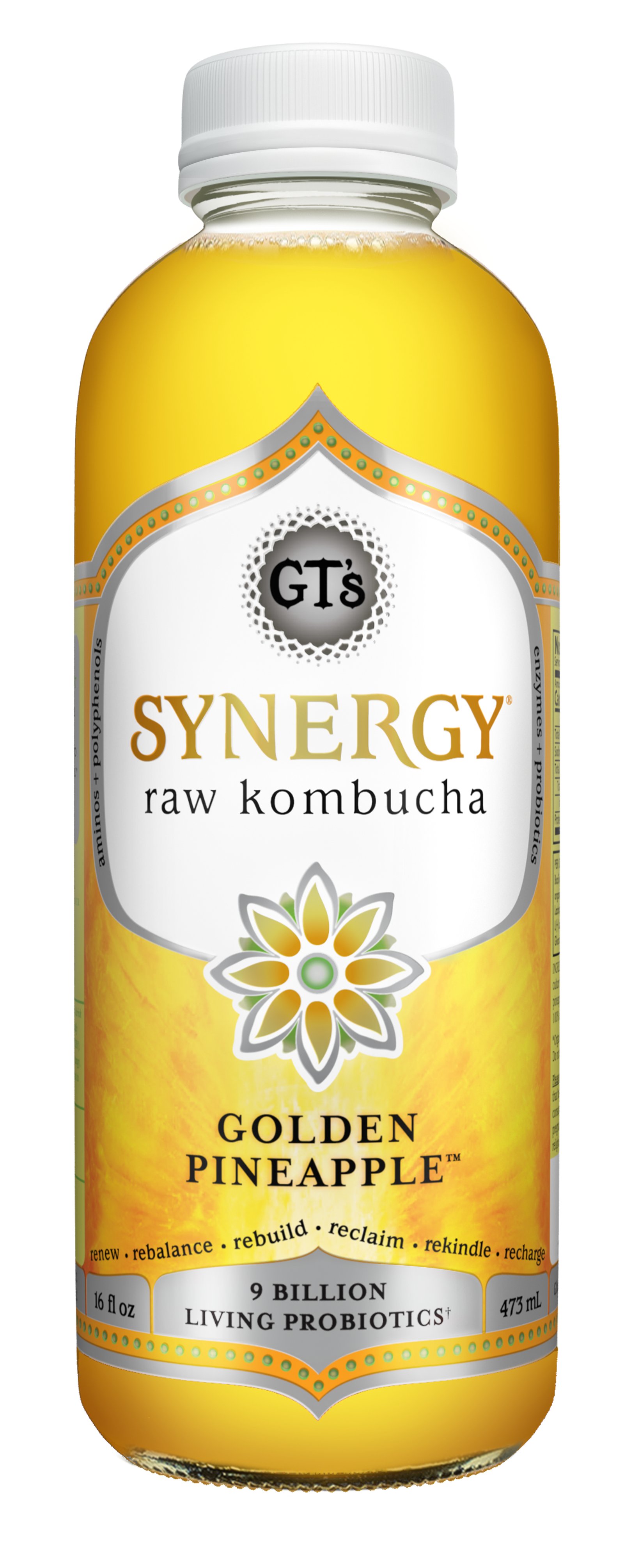 GT's Synergy Golden Pineapple Raw Kombucha, 16 oz