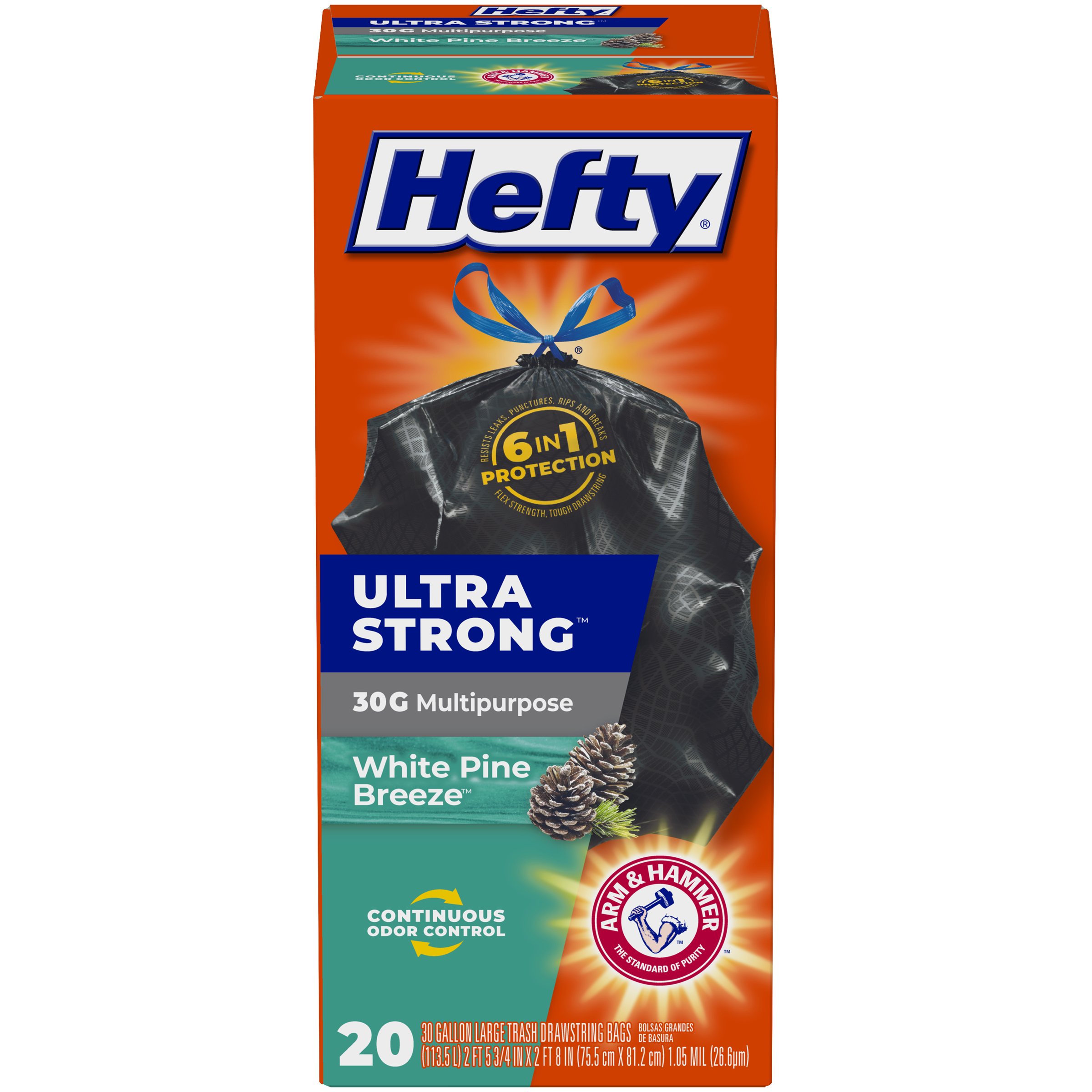 Hefty Ultra Strong Large Multipurpose Drawstring Trash Bags, 30 Gallon