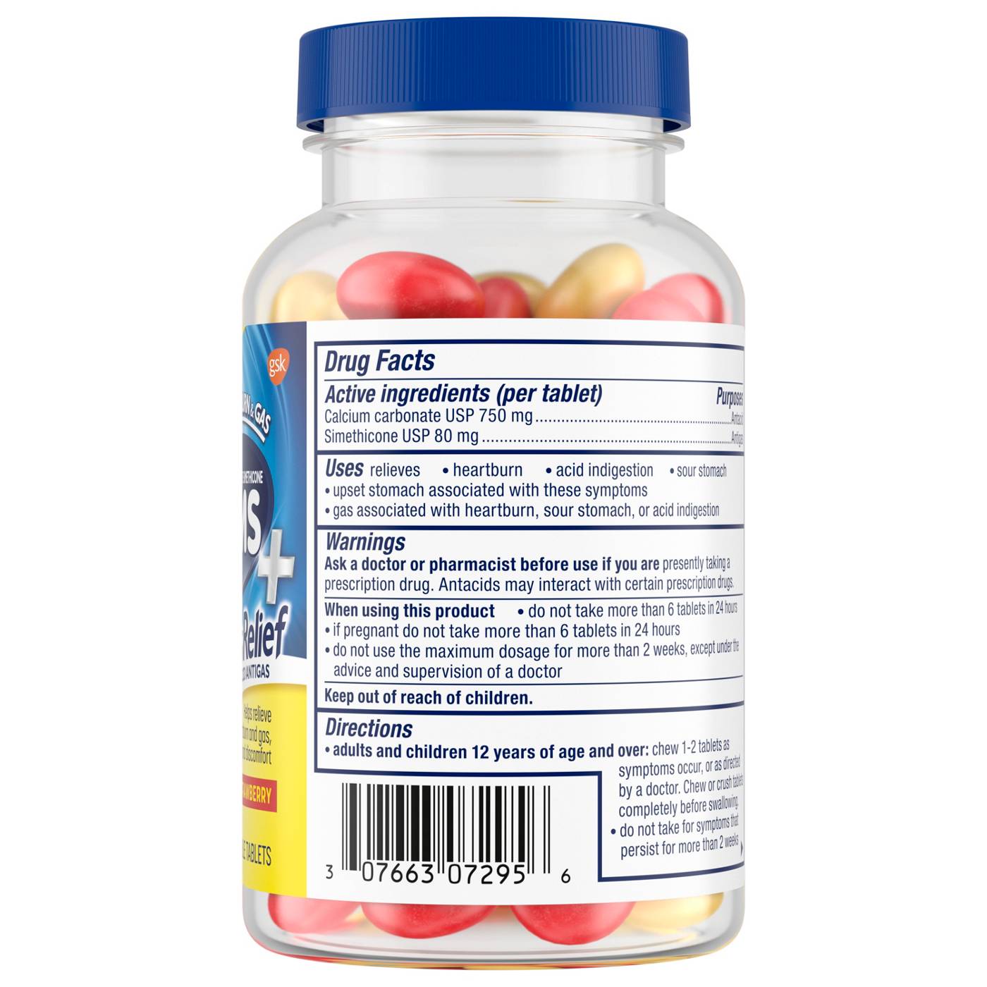Tums Plus Gas Relief Chewable Tablets - Lemon & Strawberry; image 2 of 2