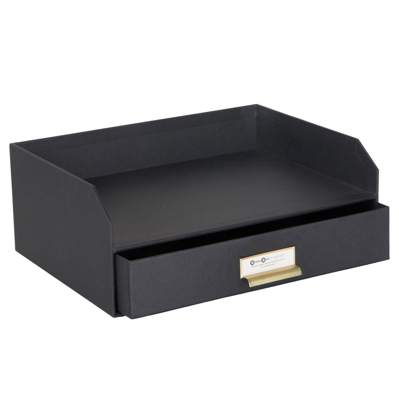 Bigso Box Of Sweden Walter Desktop Letter Organizer with Drawer Black