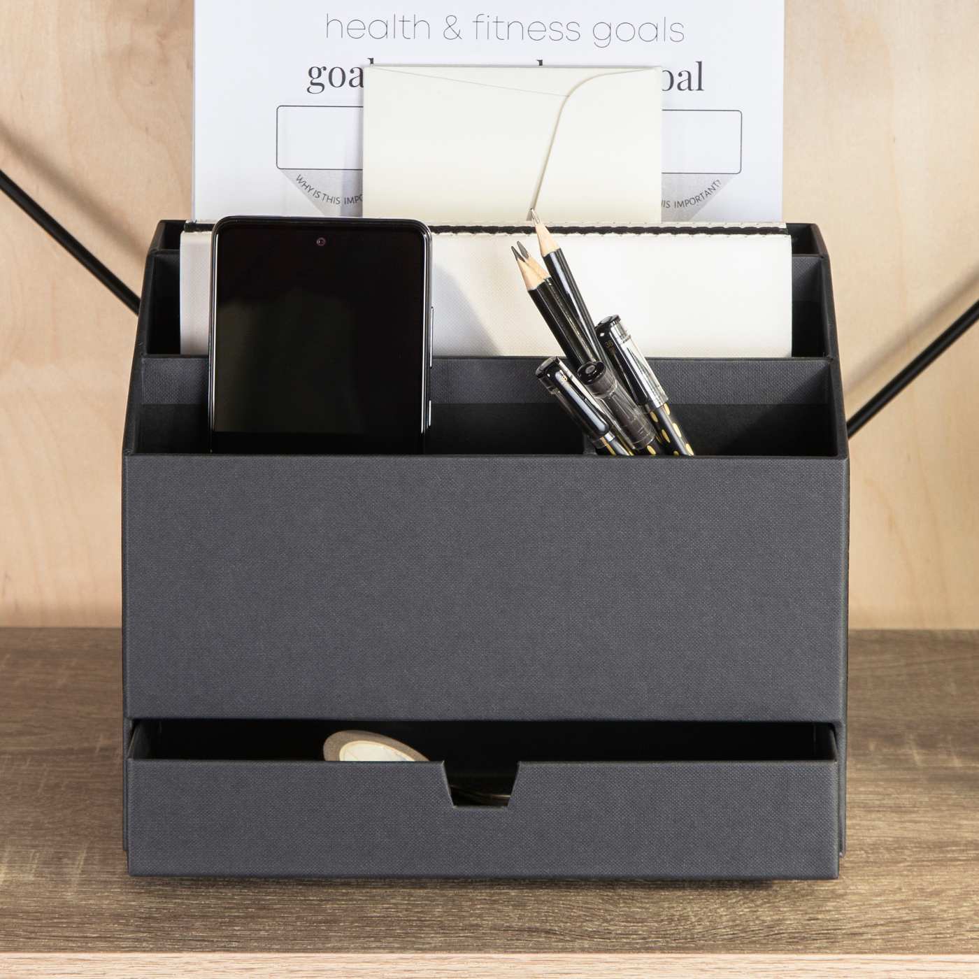 Bigso Box Of Sweden Greta Desktop Organizer with Drawer - Black; image 2 of 3