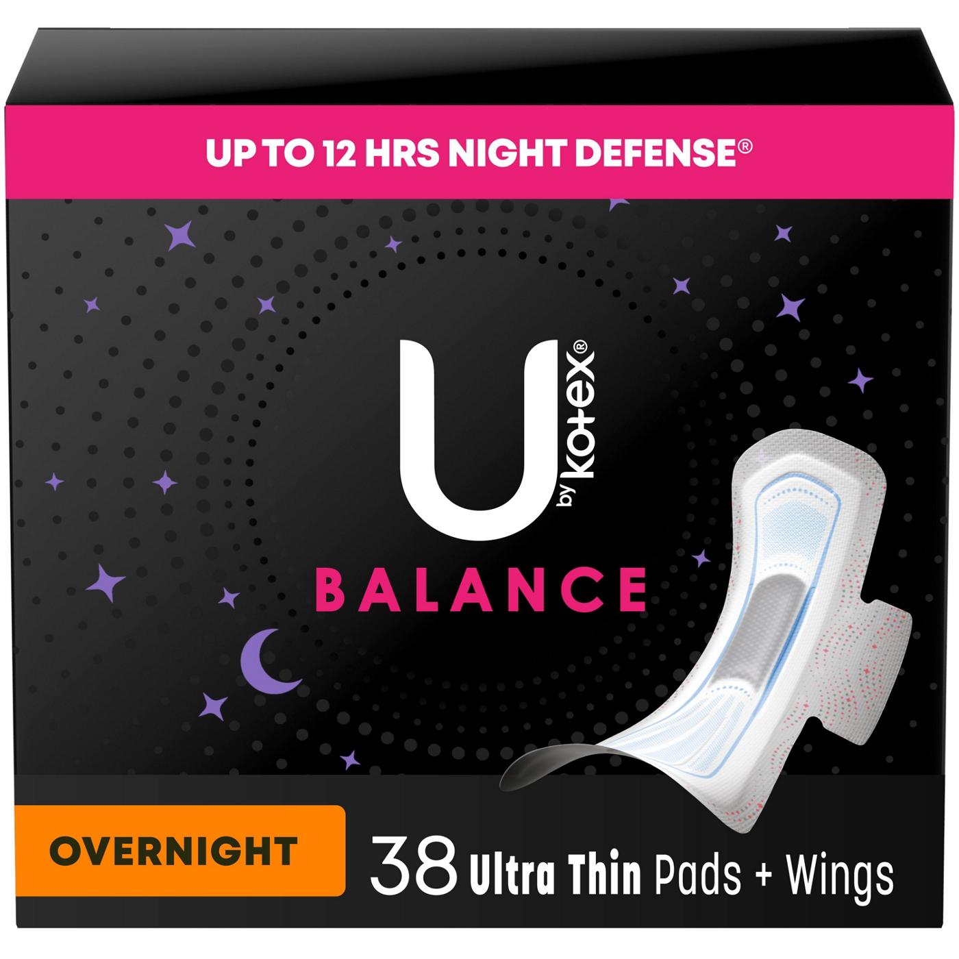 U by Kotex Balance Ultra Thin Overnight Pads with Wings; image 1 of 8