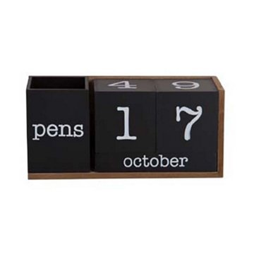 Home Essentials & Beyond Desktop Block Calendar with Pencil Cup  - Black, 8"