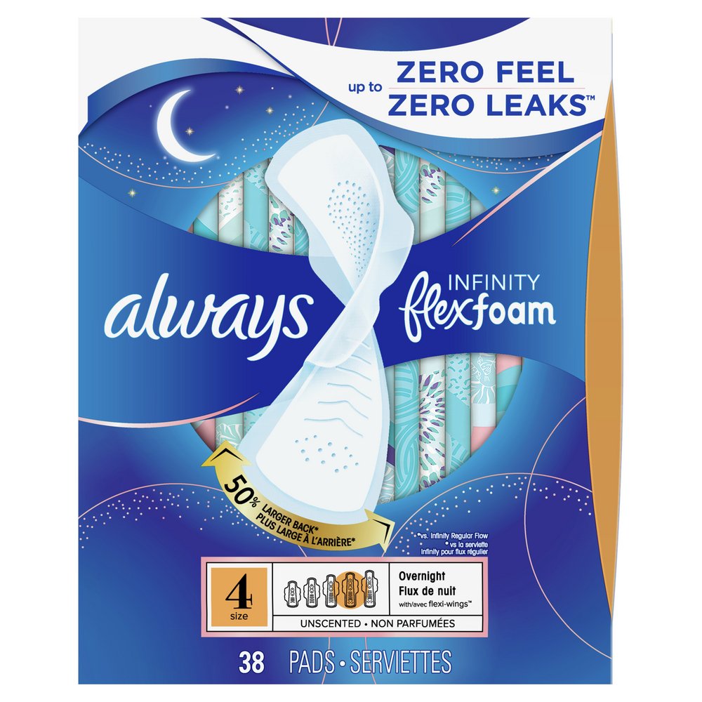 Always Infinity Flex Foam Pads - Overnight Size 4 - Shop Pads & Liners at  H-E-B