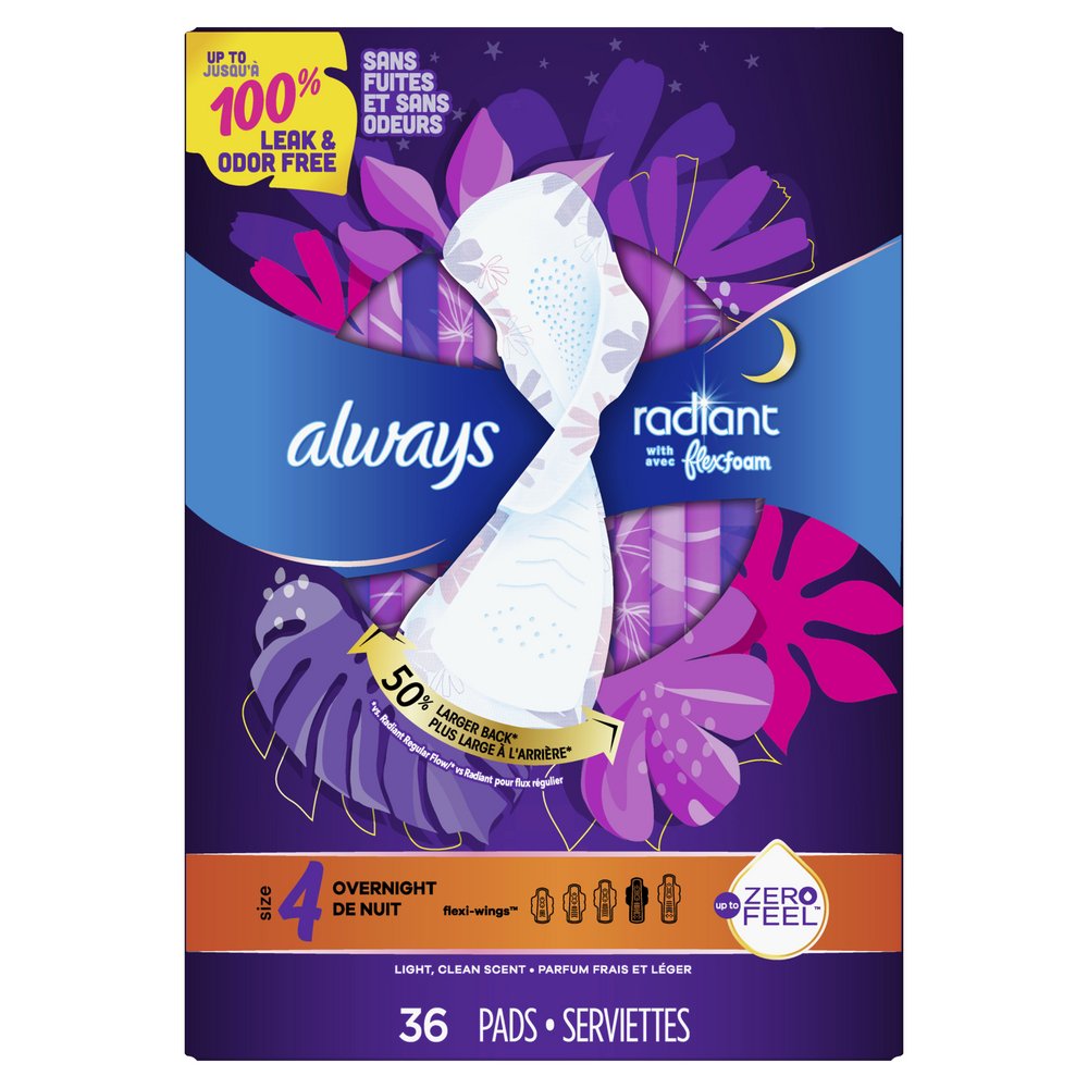 Always Radiant Pads with Wings - Overnight Size 4 - Shop Pads & Liners at  H-E-B