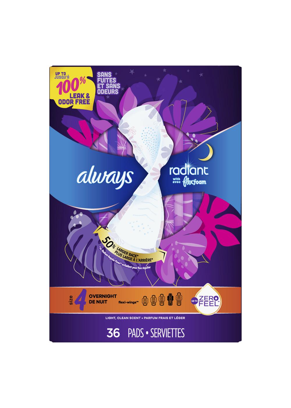 Always Radiant Pads with Wings - Overnight Size 4