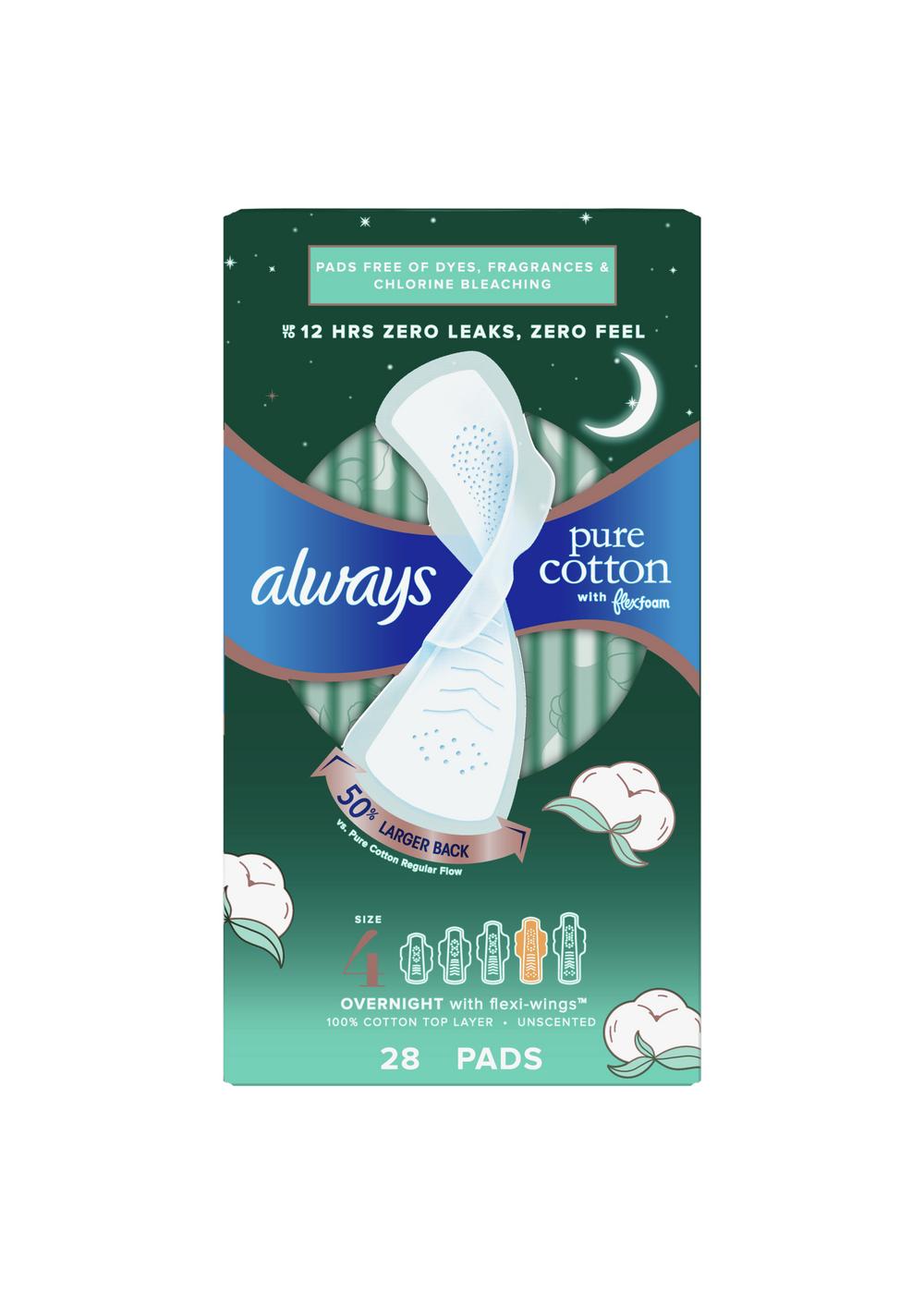 Always Pure Cotton Pads with Wings - Overnight Size 4; image 1 of 2