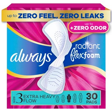 Always Radiant Extra Heavy Flow Pads with Wings - Size 3