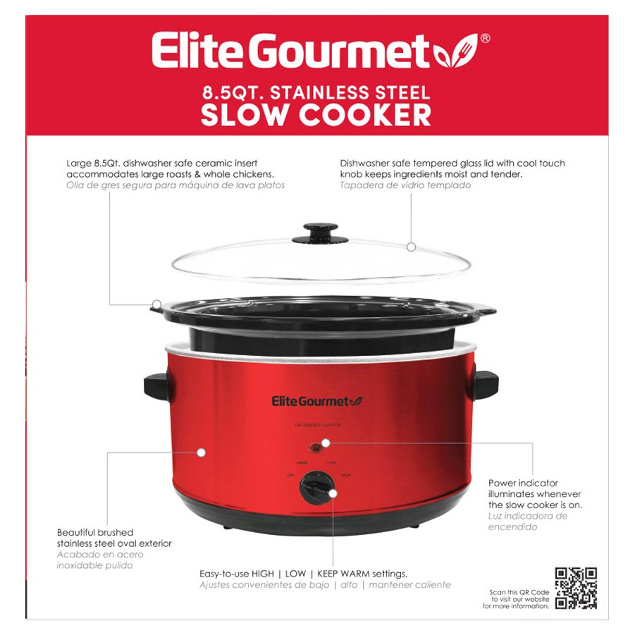 Elite Gourmet Stainless Steel Slow Cooker - Red - Shop Cookers