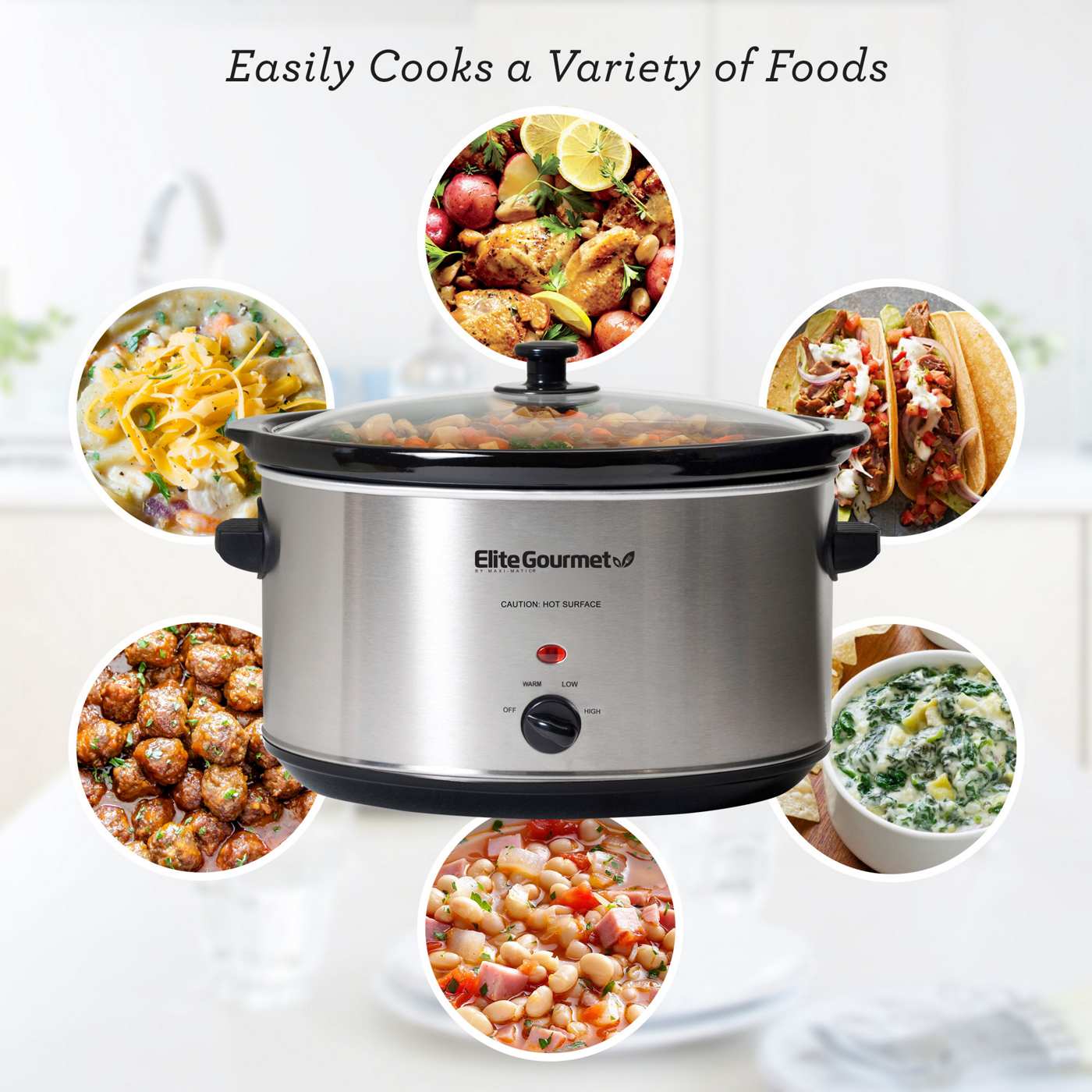 Elite Gourmet Stainless Steel Slow Cooker - Silver; image 5 of 7