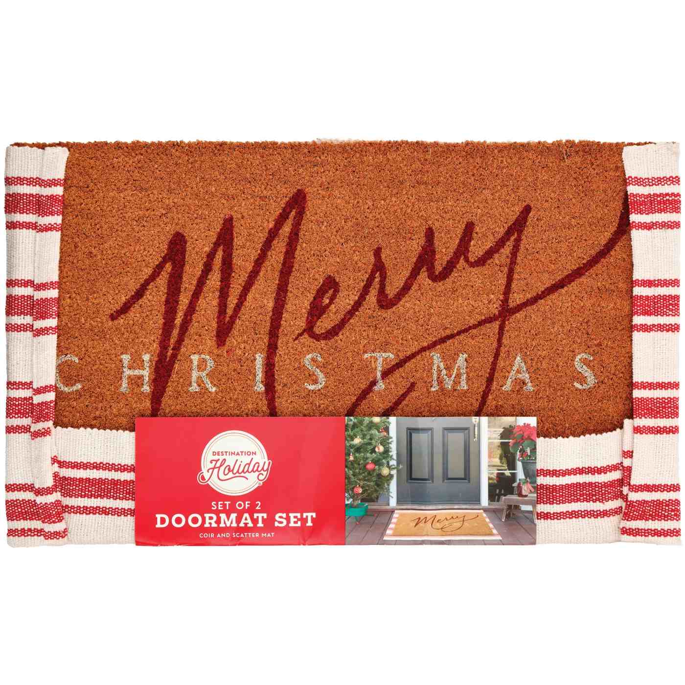 Destination Holiday Merry Christmas Natural Coir Doormat, 2 Pk; image 1 of 3