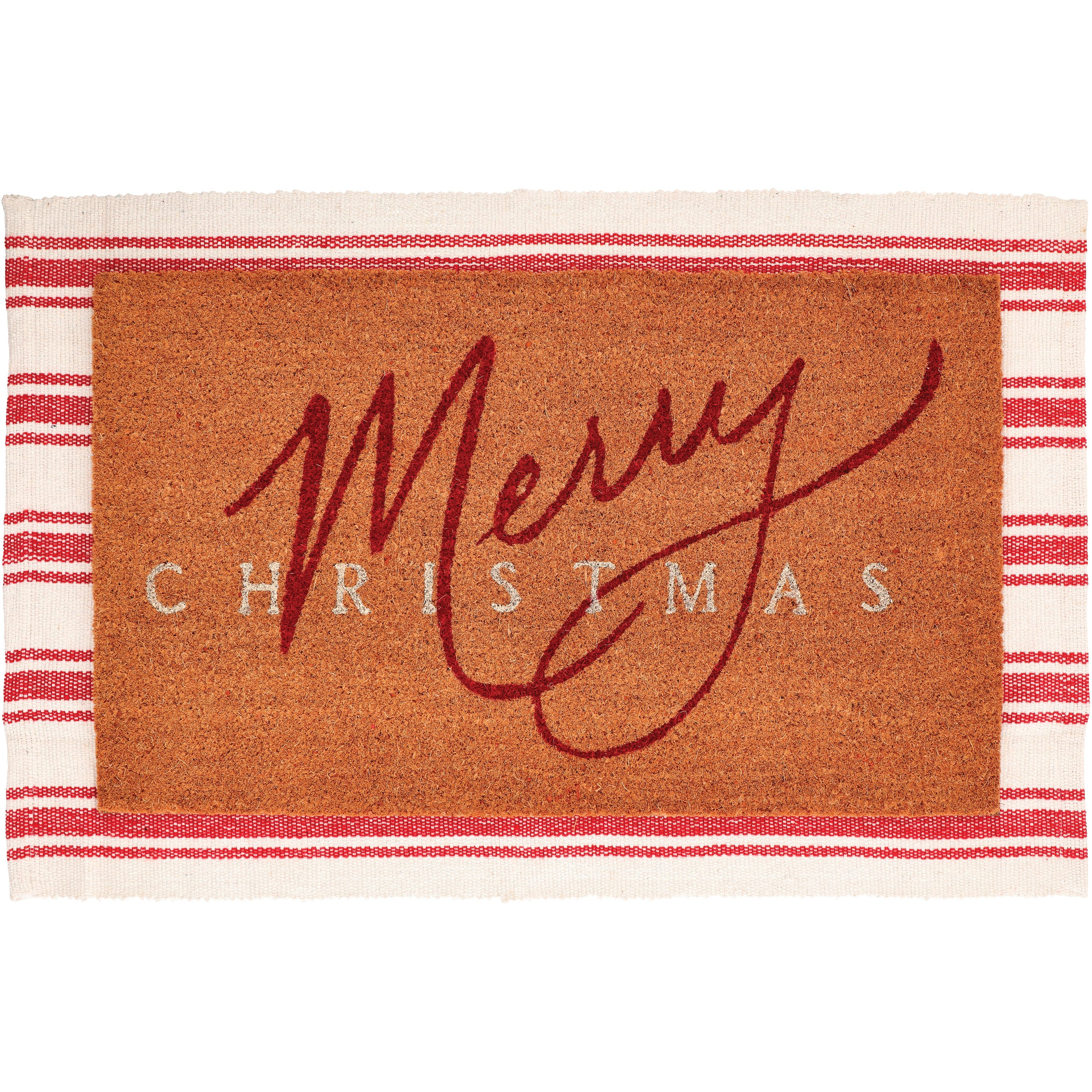 Whaline Merry Christmas Doormat - Coir Non-Slip, 17x29 Inch, Christmas Tree Design Indoor/Outdoor