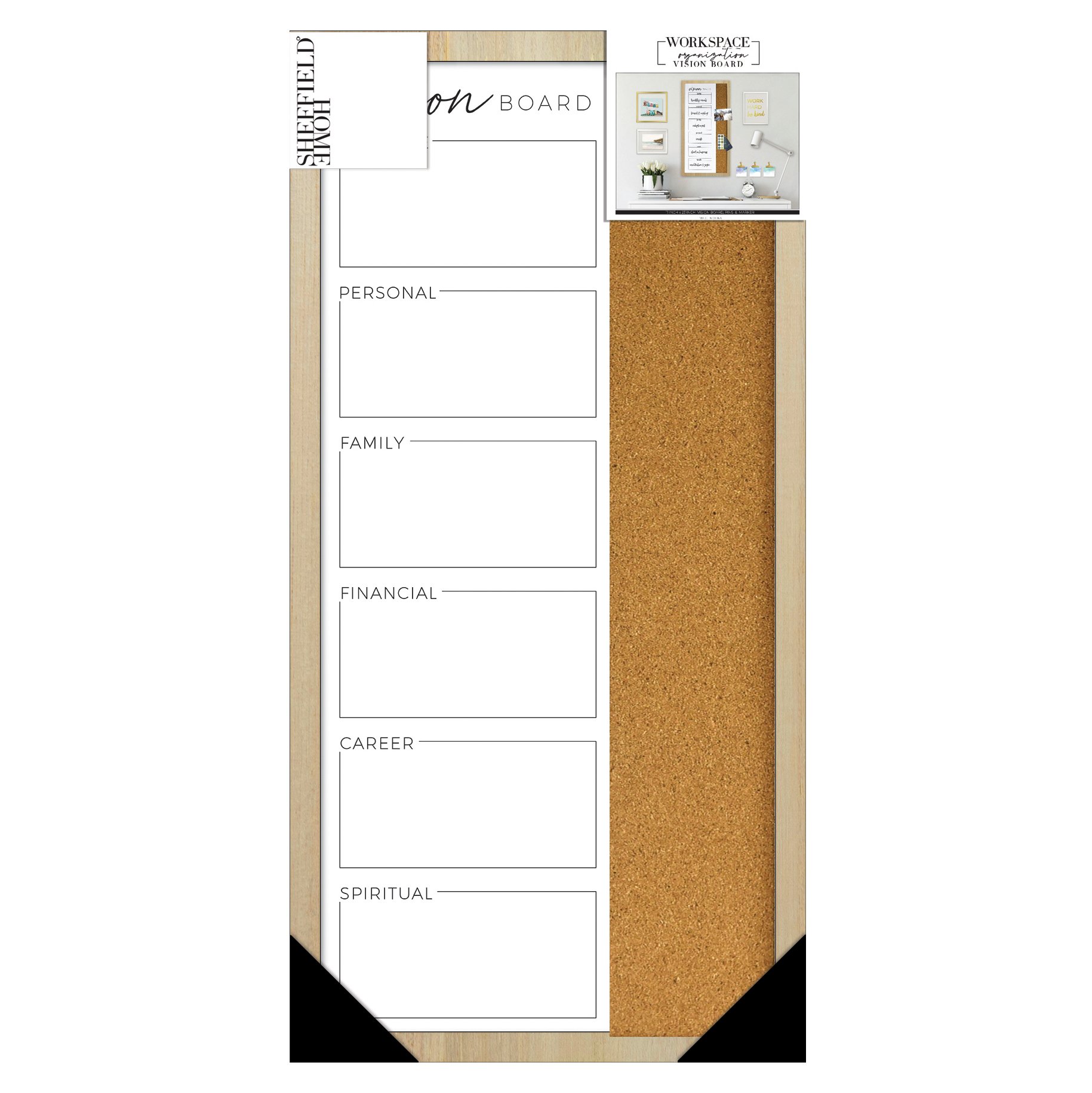 Sheffield Home Workspace Organization Dry Erase/Cork Vision Board