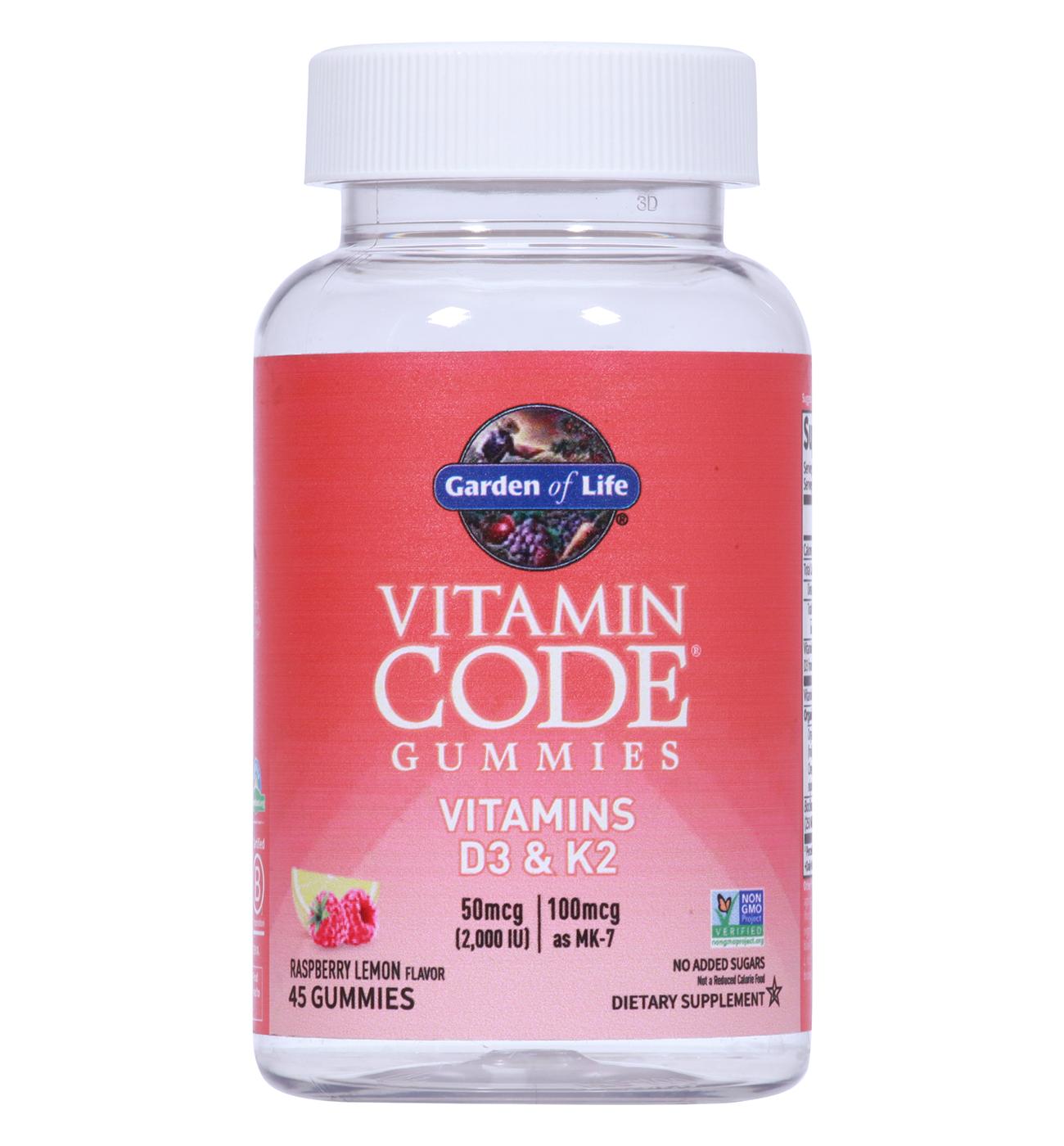 Garden of Life Vitamin Code Vitamins D3 & K2 Gummies - Raspberry Lemon; image 1 of 4