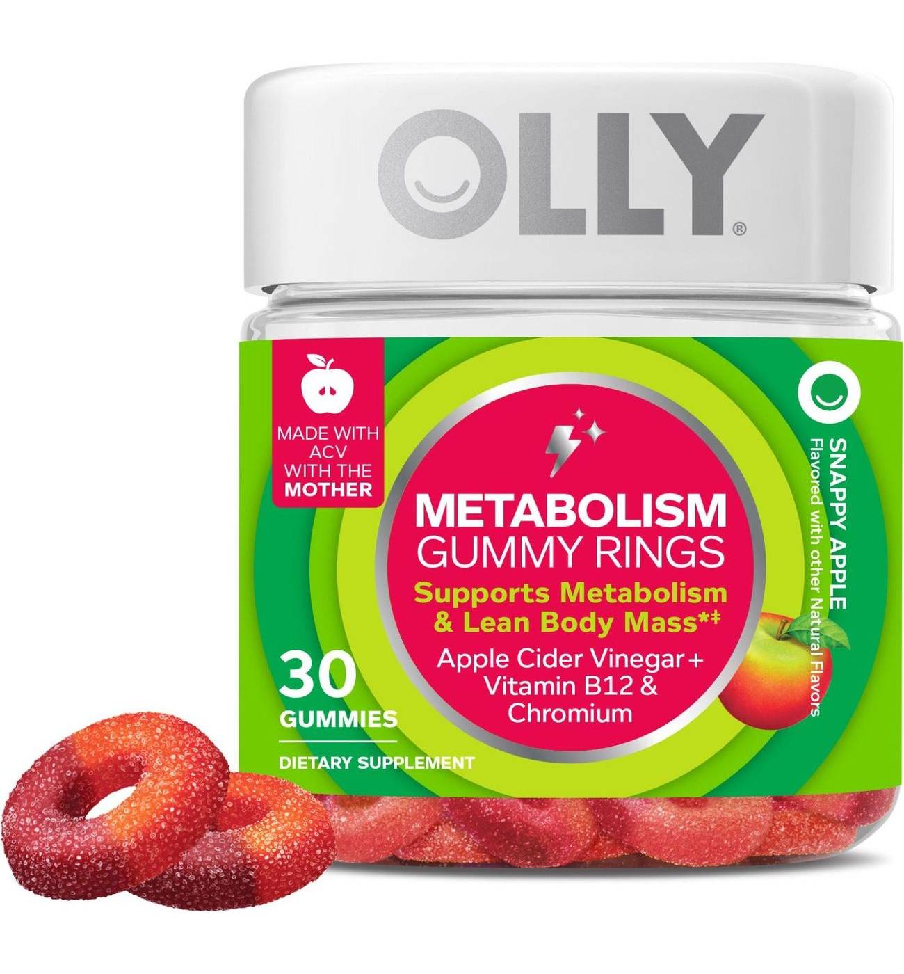 OLLY Metabolism Support with Apple Cider Vinegar, Vitamin B12 & Chromium Gummy Rings - Apple; image 1 of 4