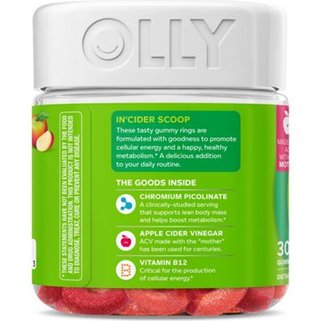 OLLY Metabolism Support with Apple Cider Vinegar, Vitamin B12 & Chromium Gummy Rings - Apple